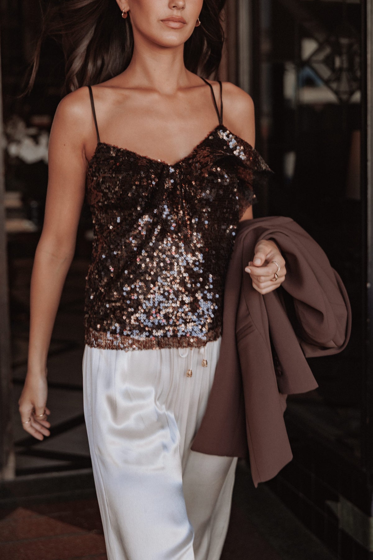 Zinnia Sequins Sleeveless Top in Brown – view 1 of 7