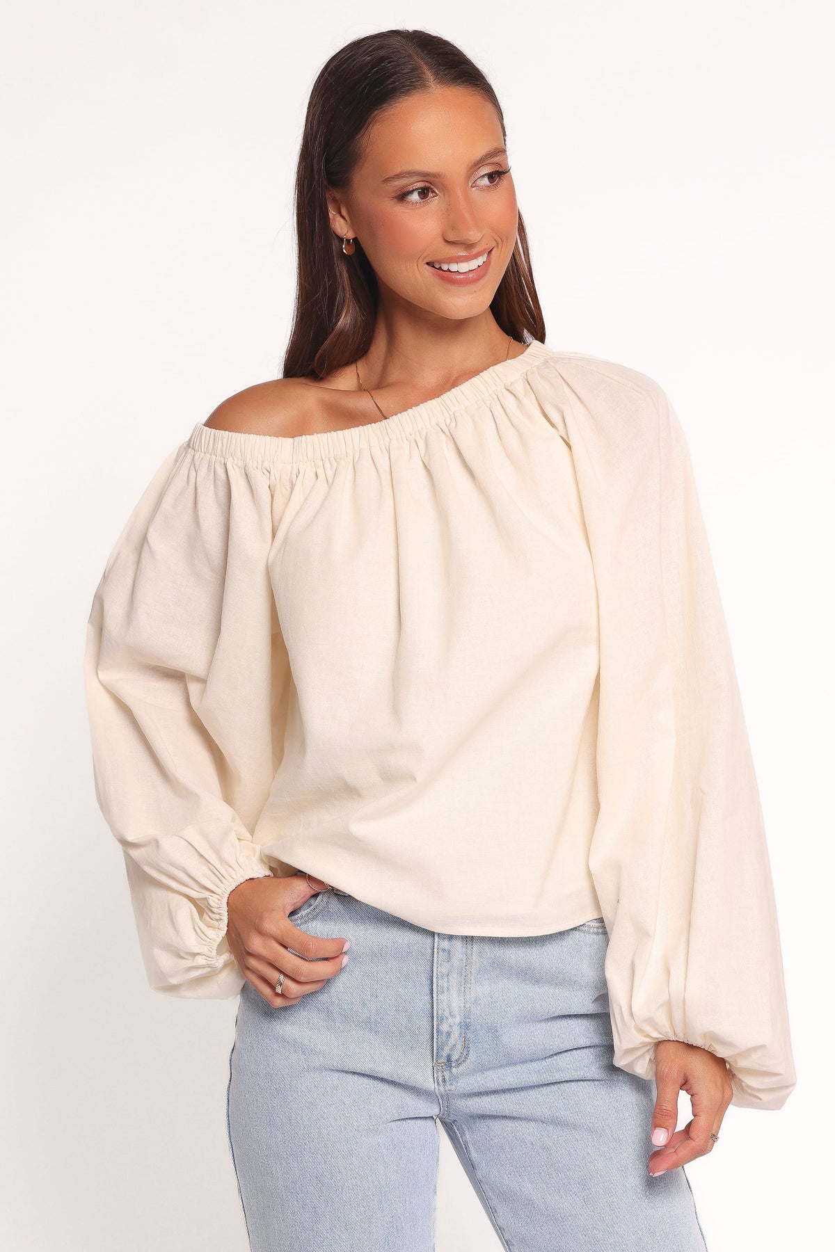 Zion Off Shoulder Long Sleeve Top in Ivory – view 2 of 7