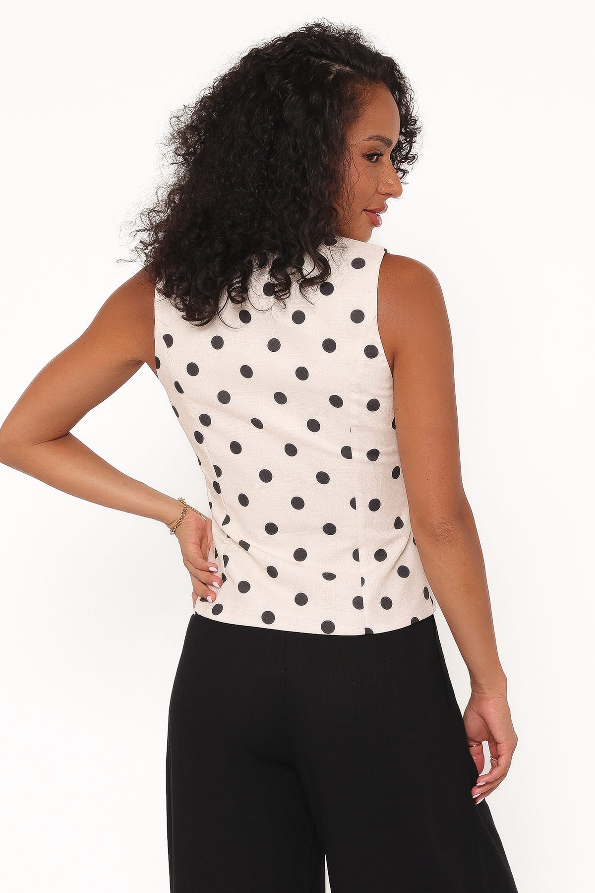Zoie Tie Front Vest in Cream Polka Dot – view 4 of 6