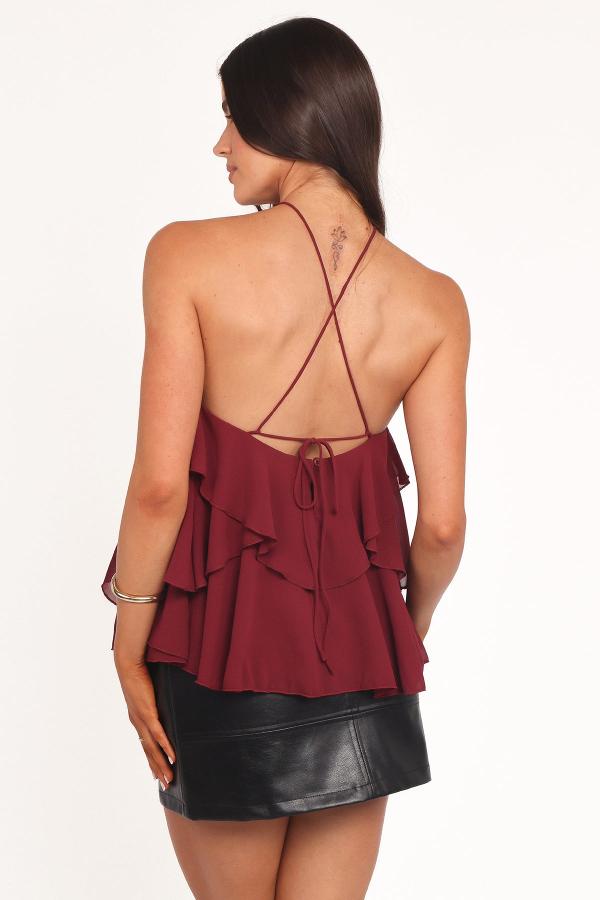 Zorina Halter Neck Chiffon Top in Burgundy – view 4 of 6