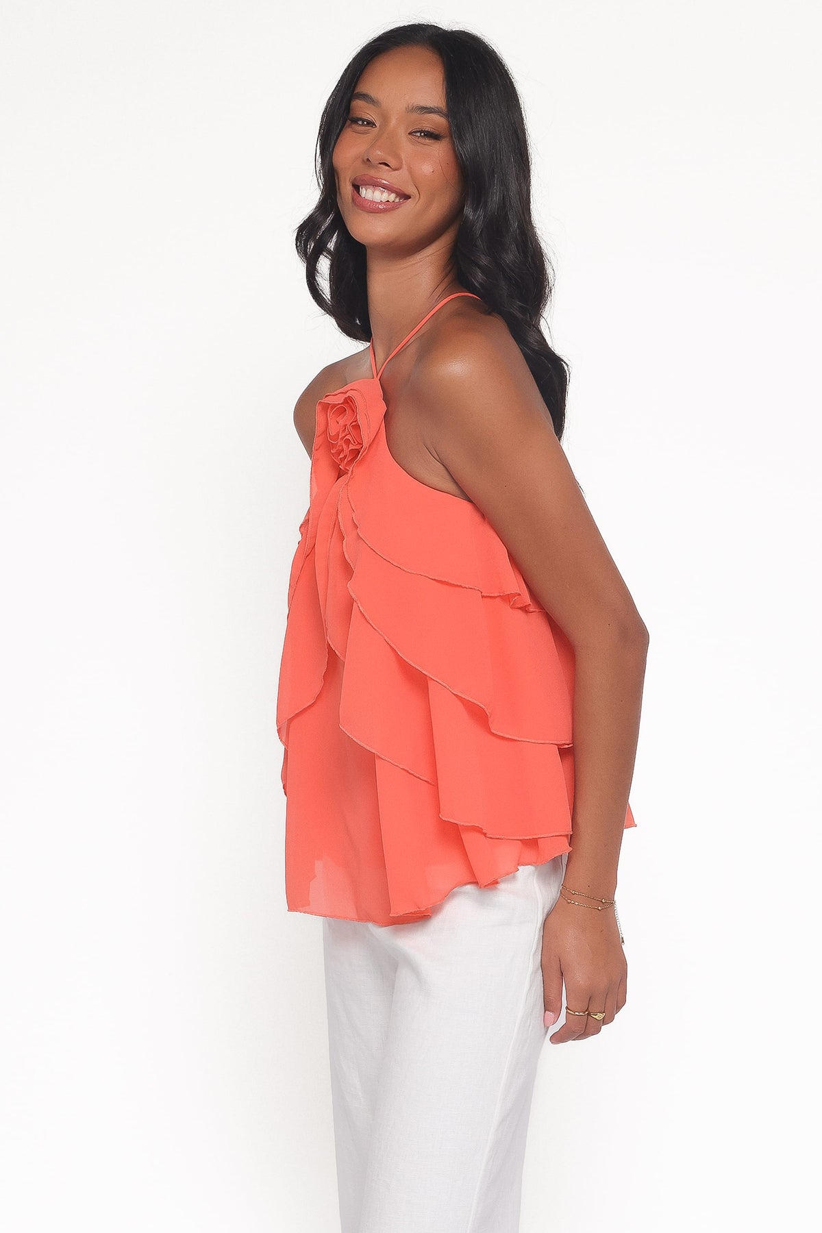 Zorina Halter Neck Chiffon Top in Sherbert – view 4 of 9
