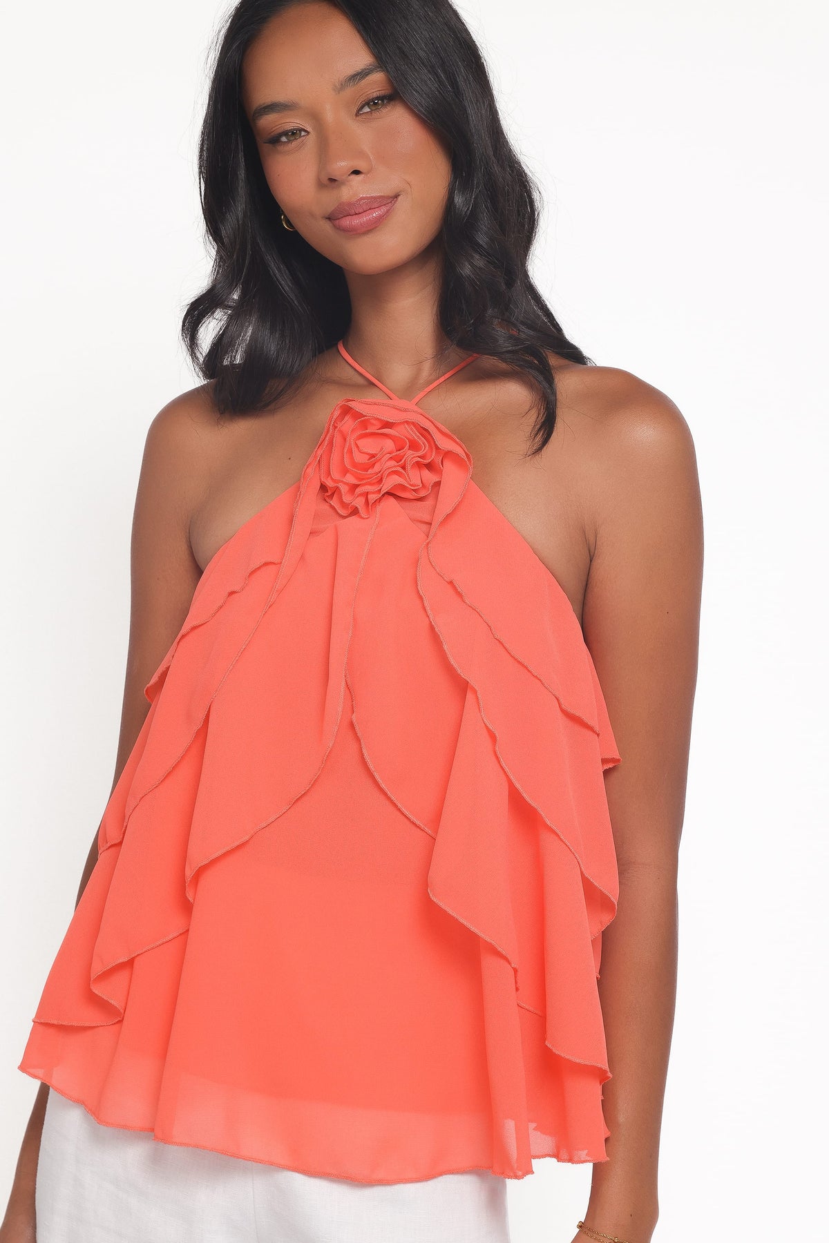 Zorina Halter Neck Chiffon Top in Sherbert – view 2 of 9