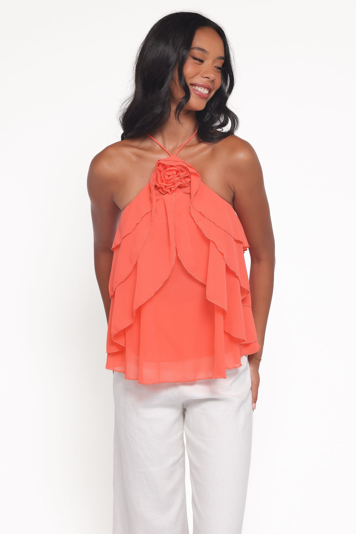 Zorina Halter Neck Chiffon Top in Sherbert – view 6 of 9