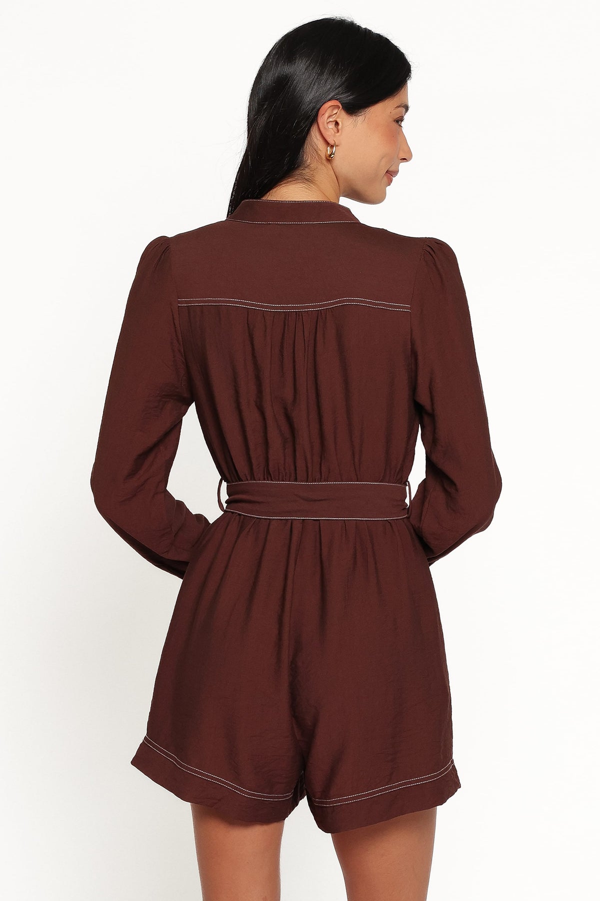 Benni Long Sleeve Romper in Chocolate – view 4 of 7