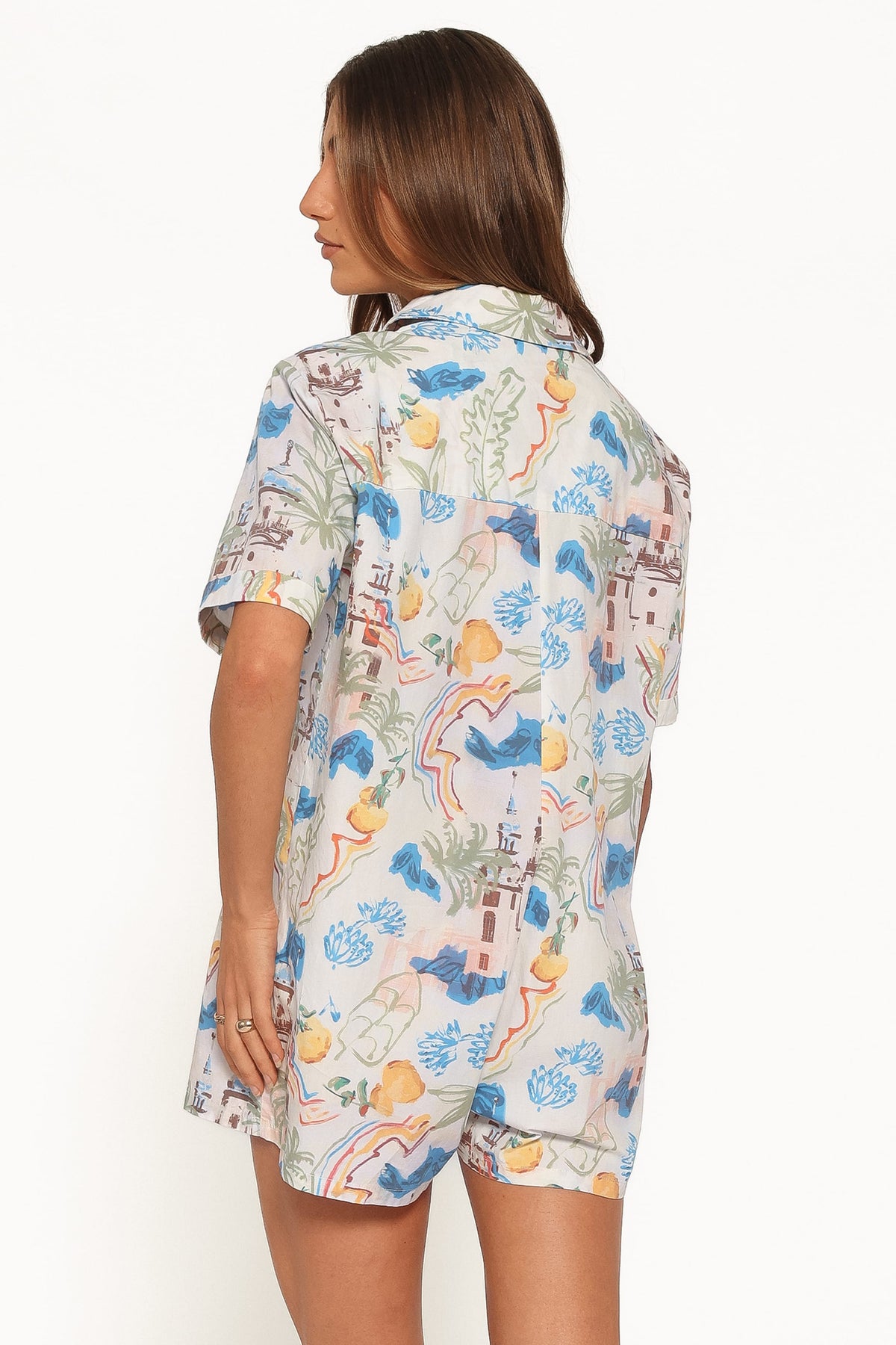Calypso Button Front Romper in White Multi – view 4 of 6