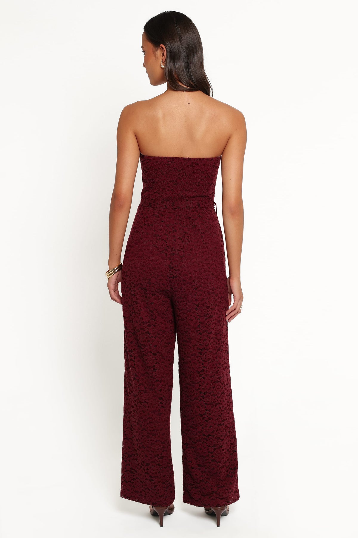 Harlie Strapless Lace Jumpsuit in Burgundy – view 4 of 7