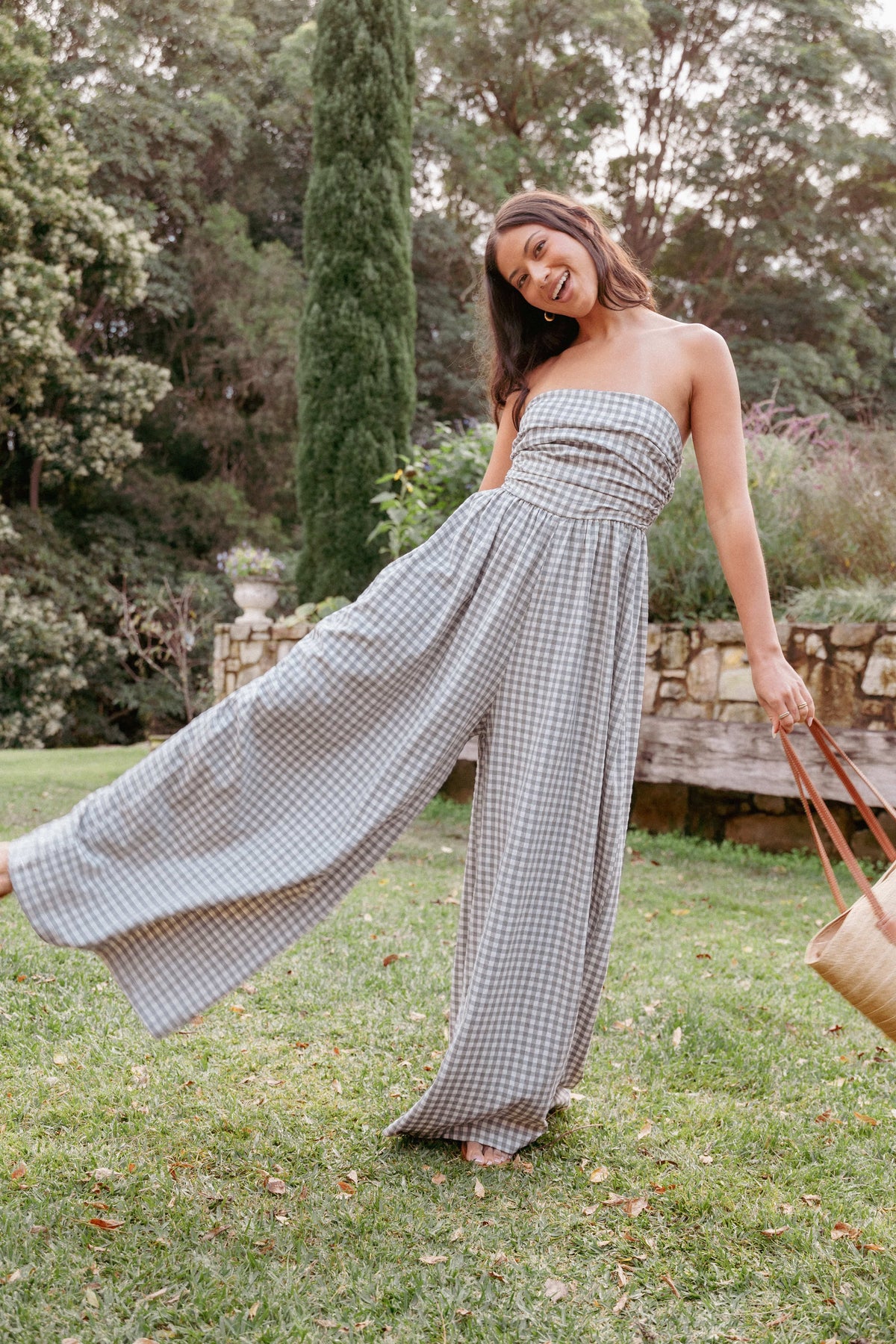 Paige Strapless Jumpsuit in Black White Gingham – view 1 of 8