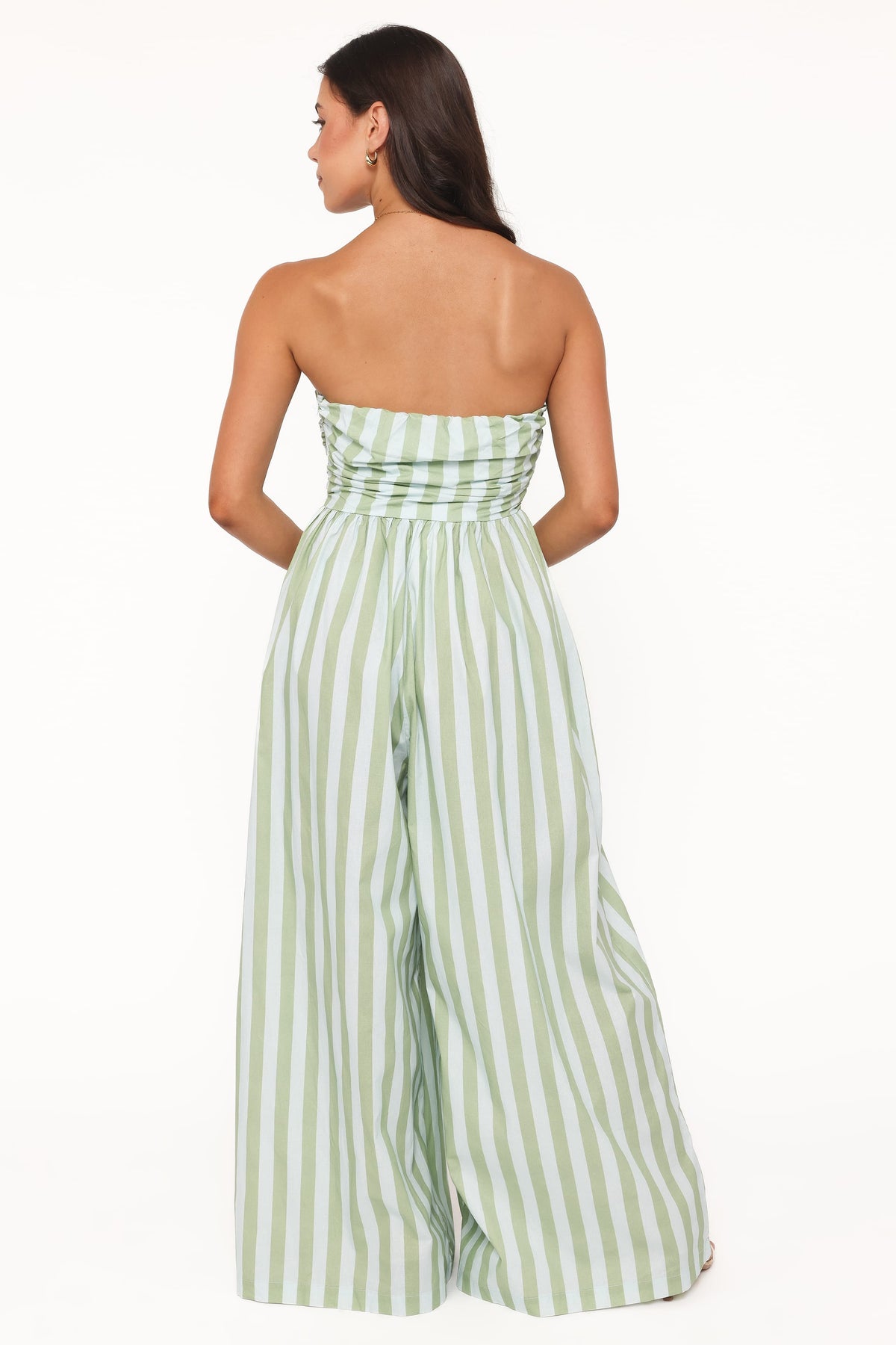 Paige Strapless Jumpsuit in Blue/Green Stripe – view 5 of 7