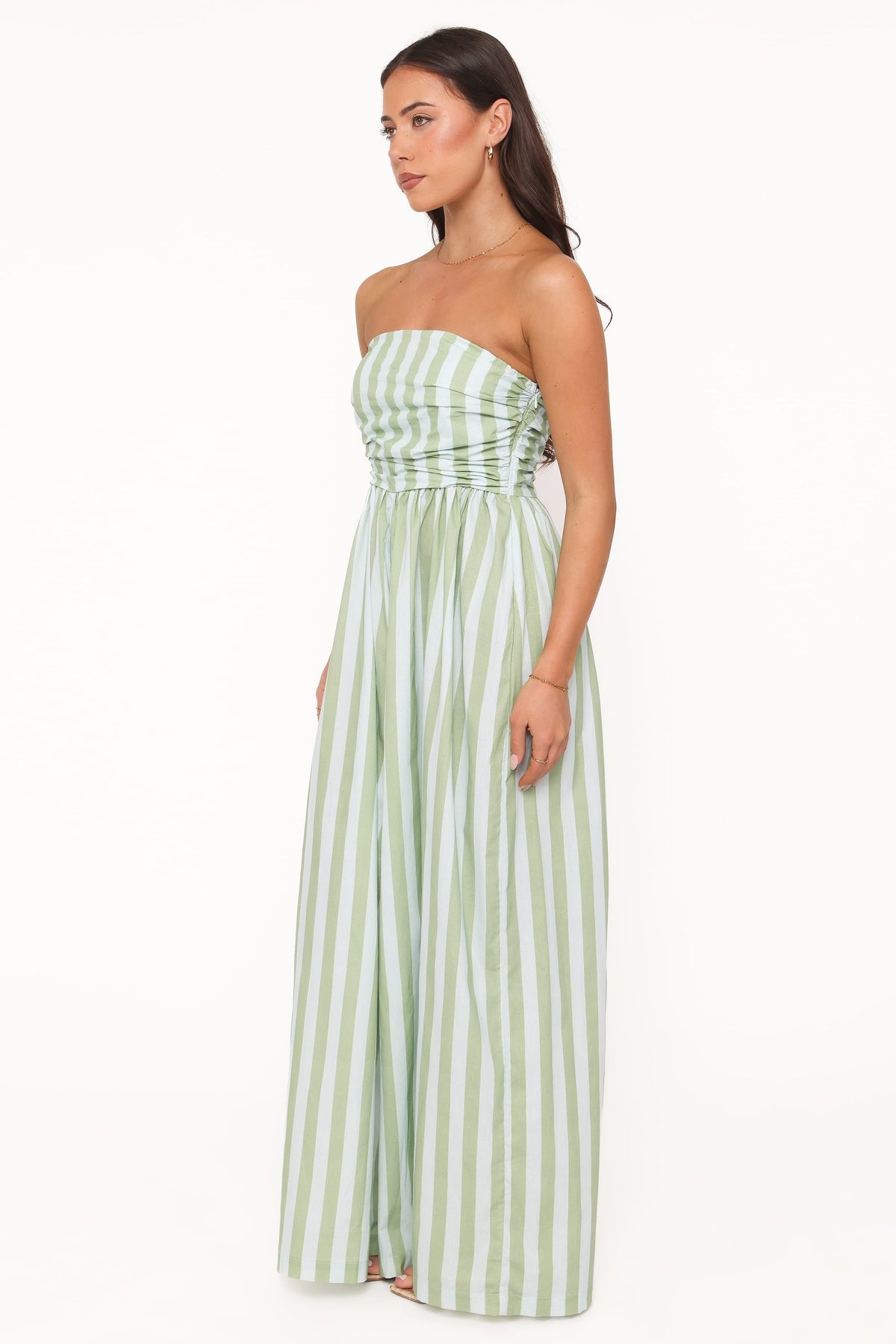 Paige Strapless Jumpsuit in Blue/Green Stripe – view 4 of 7