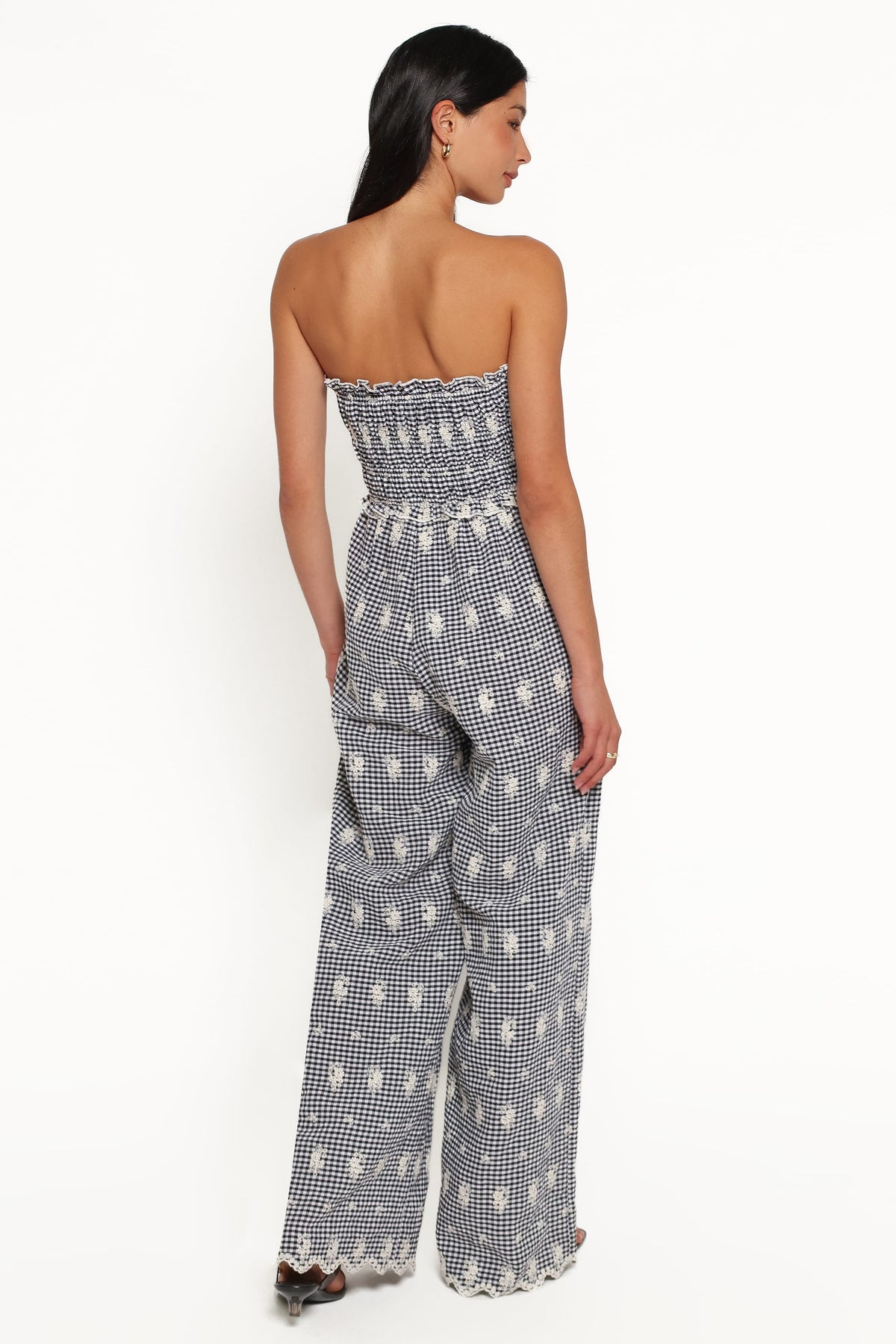 Yulissa Strapless Jumpsuit in Black Gingham Broderie – view 5 of 7