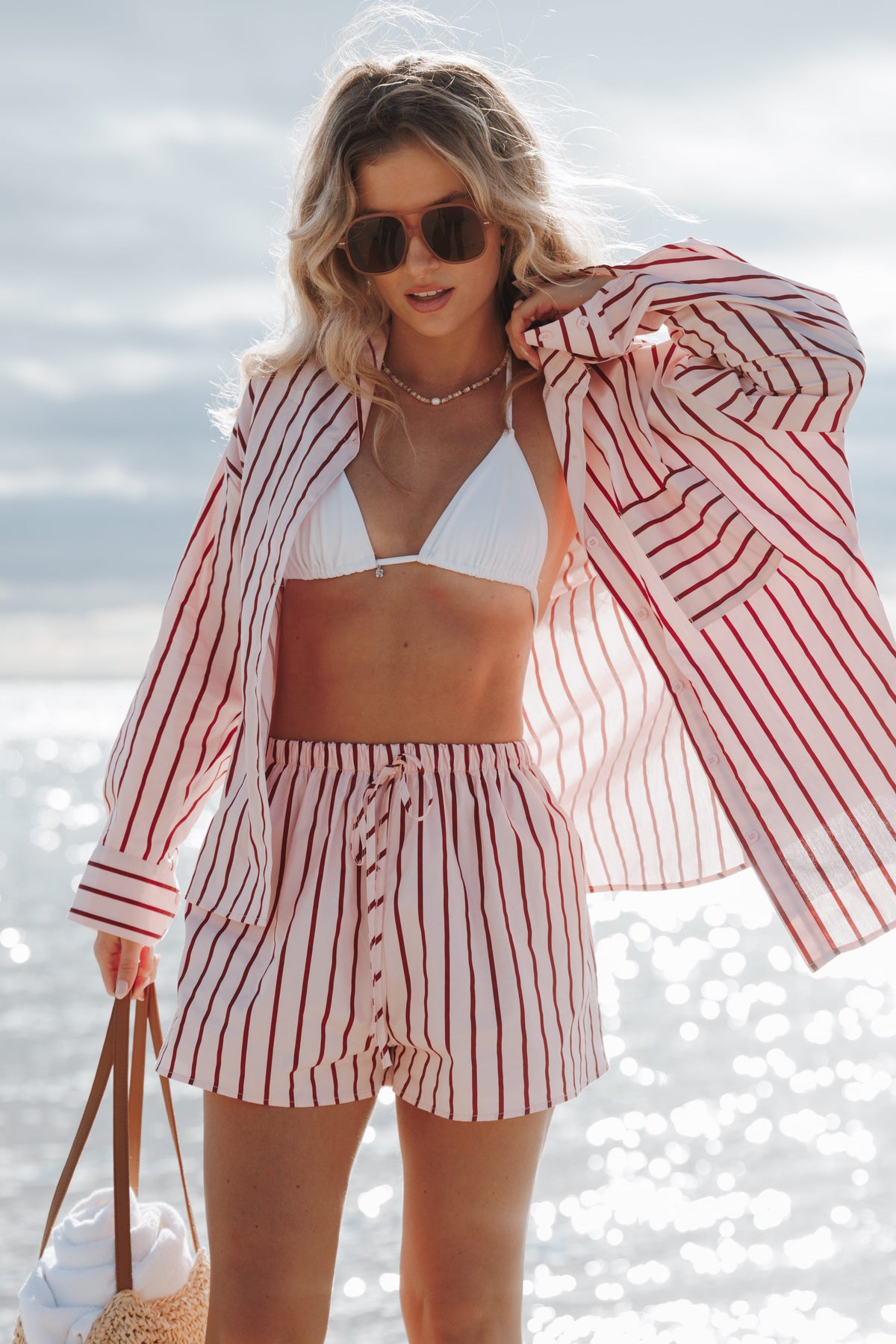 Ashlyn Short Set in Pink And Burgundy Stripe – view 1 of 9