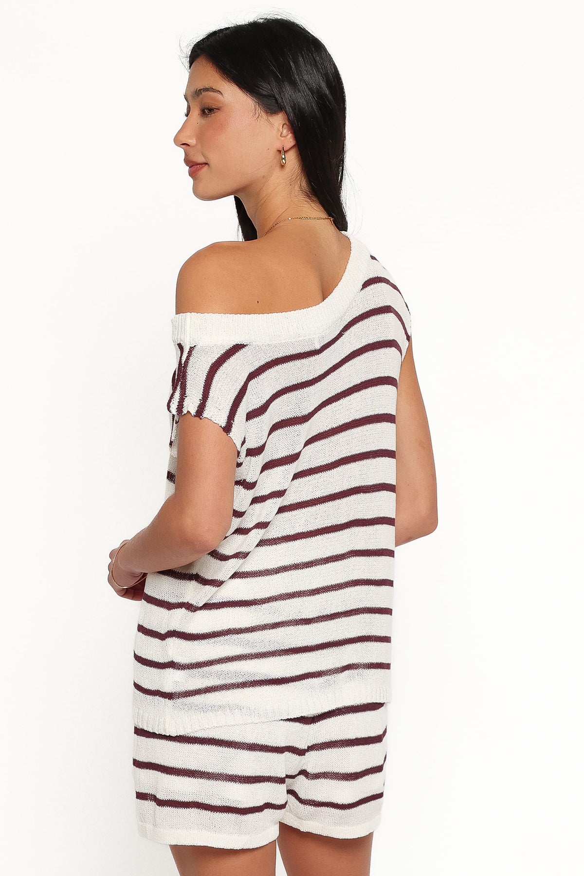 Janie Knitted Short Set in White Plum Stripe – view 4 of 7