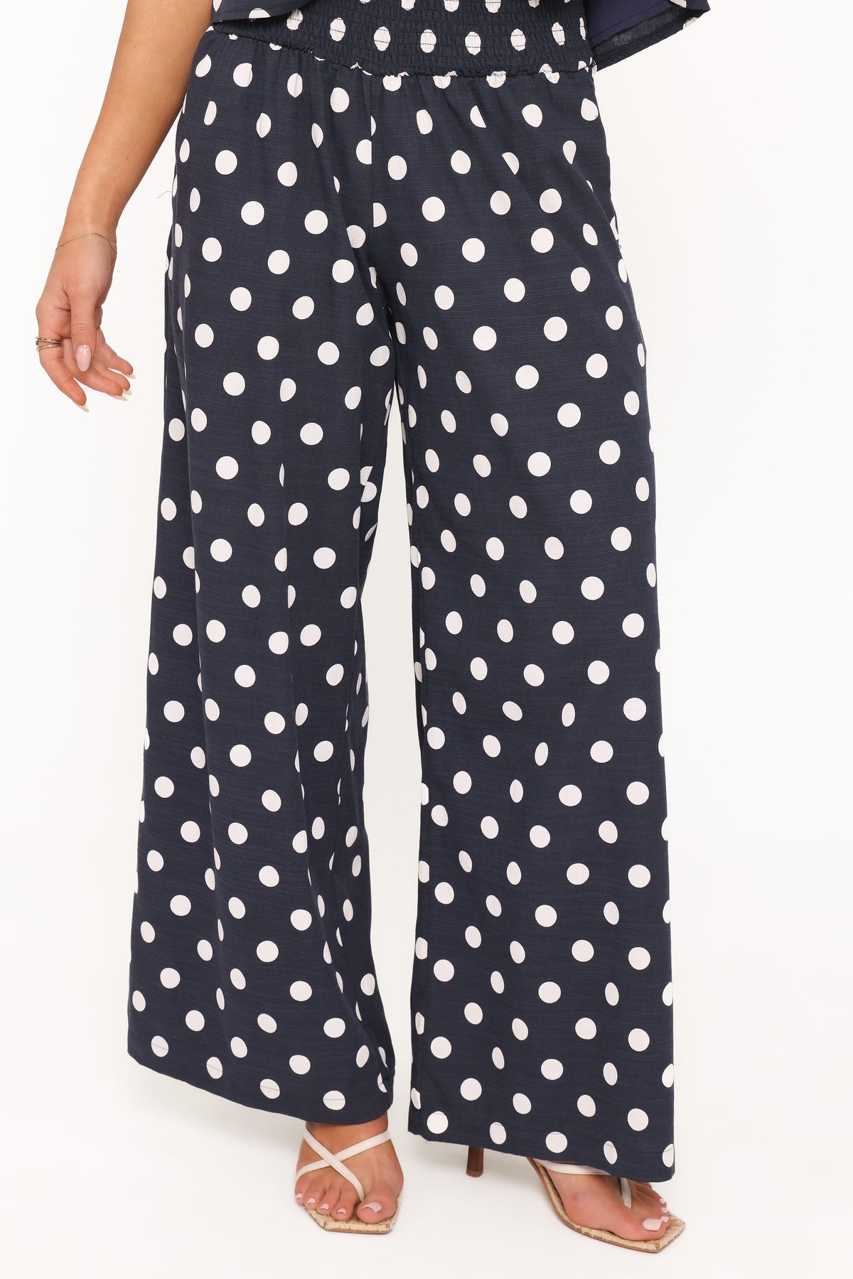 Jillian Smocked Pant Set in Navy Polka Dot – view 6 of 8