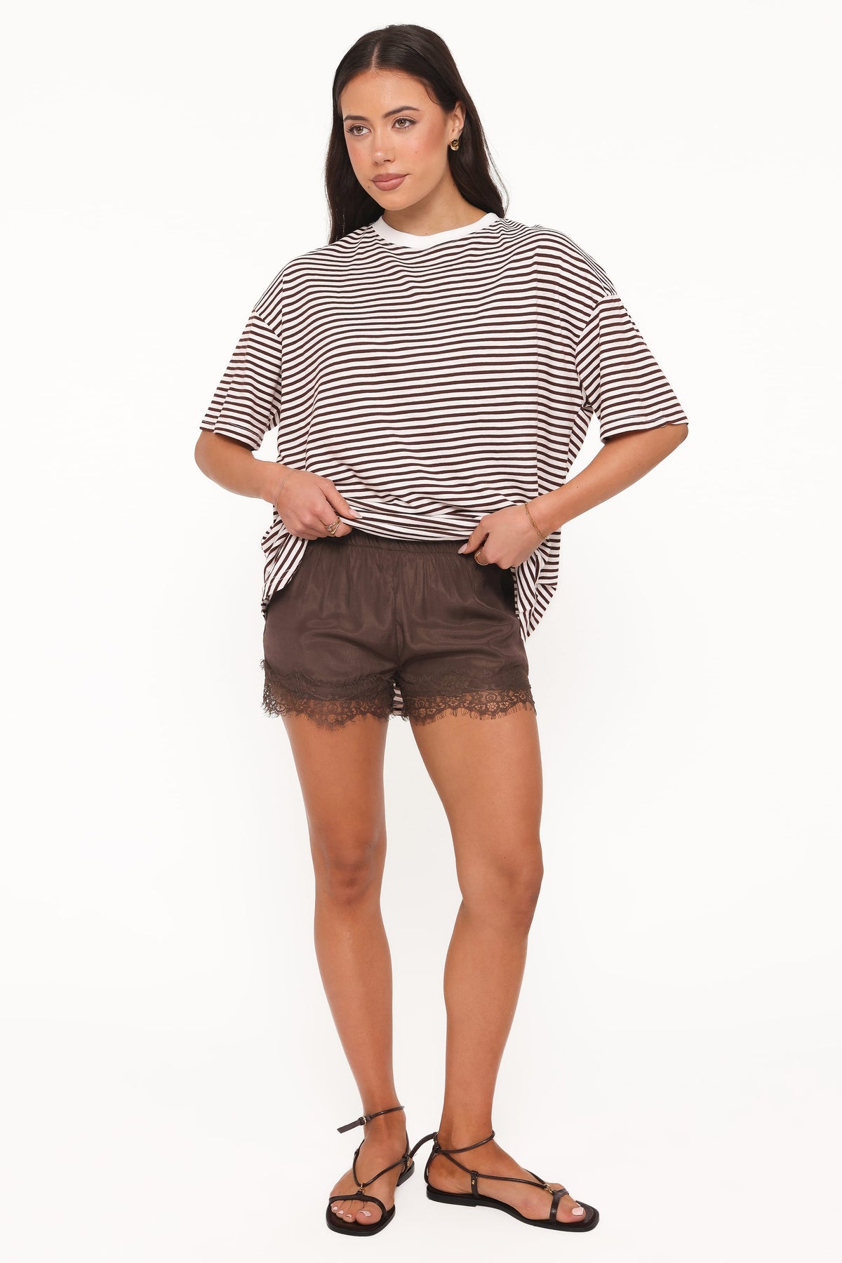Mairead Lace Short Set in Chocolate Stripe – view 7 of 11