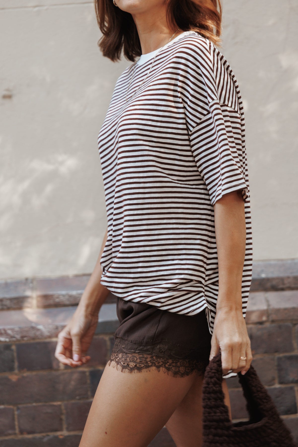 Mairead Lace Short Set in Chocolate Stripe – view 11 of 11