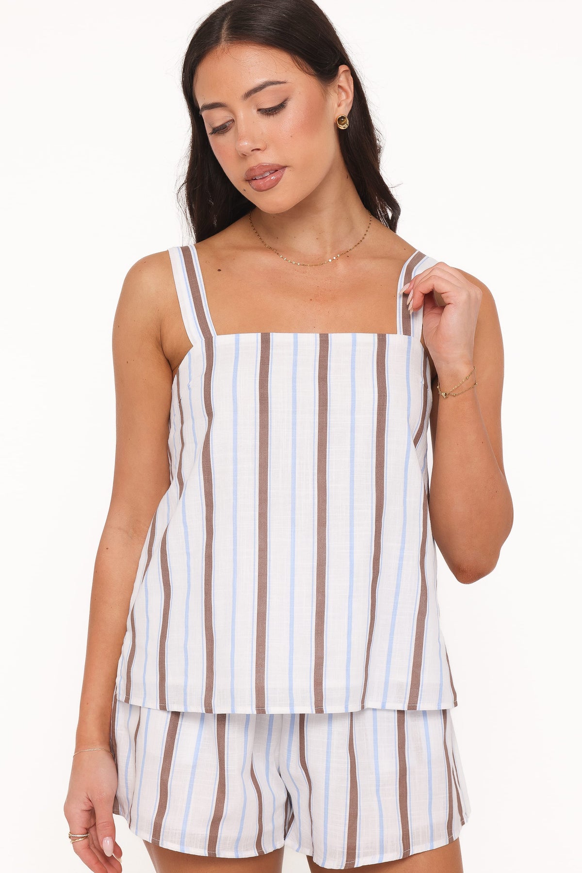 Sallie Short Set in Chocolate Blue Stripe – view 5 of 6