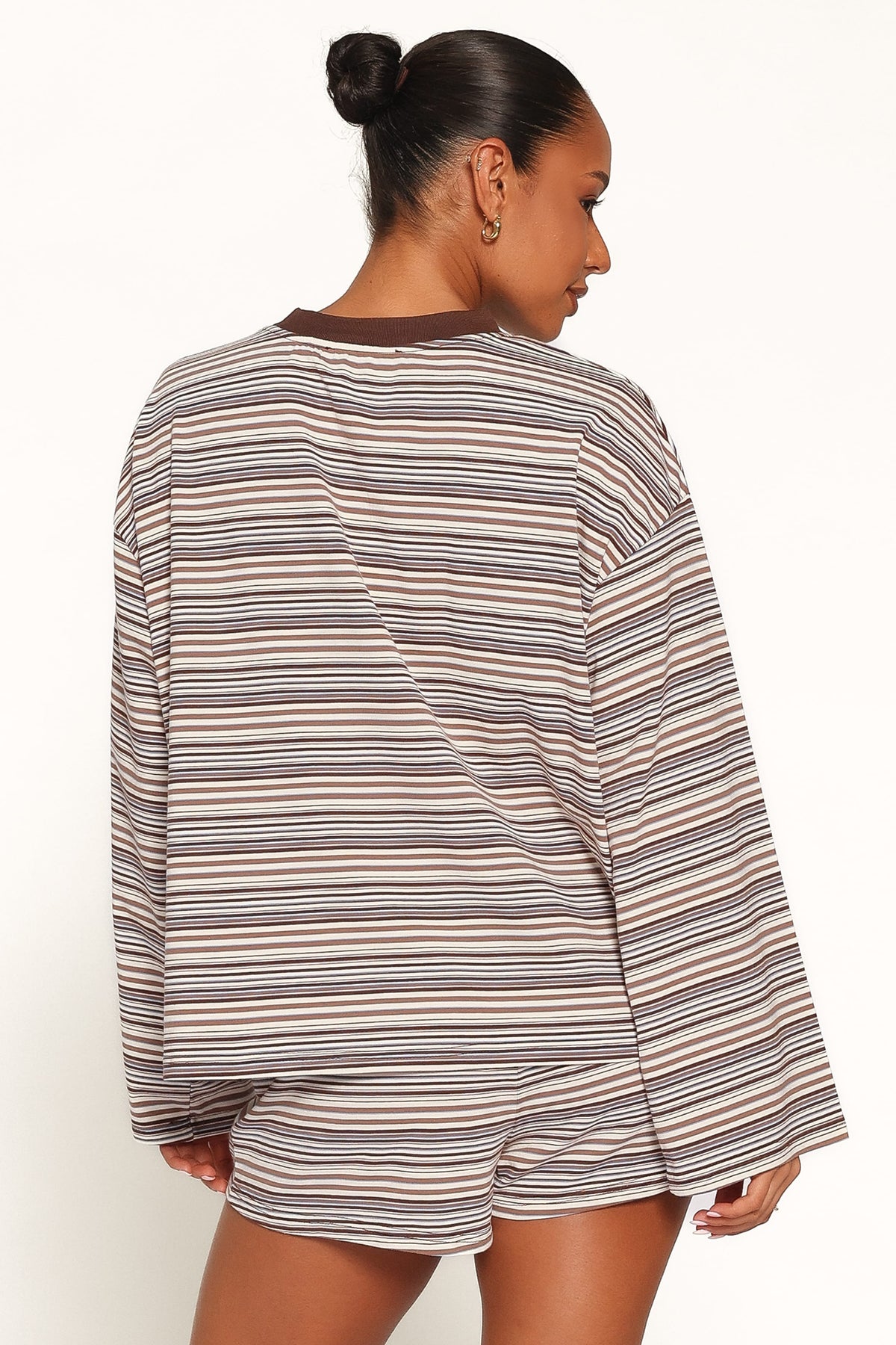 Silvia Knit Short Set in Chocolate Brown Stripe – view 5 of 8