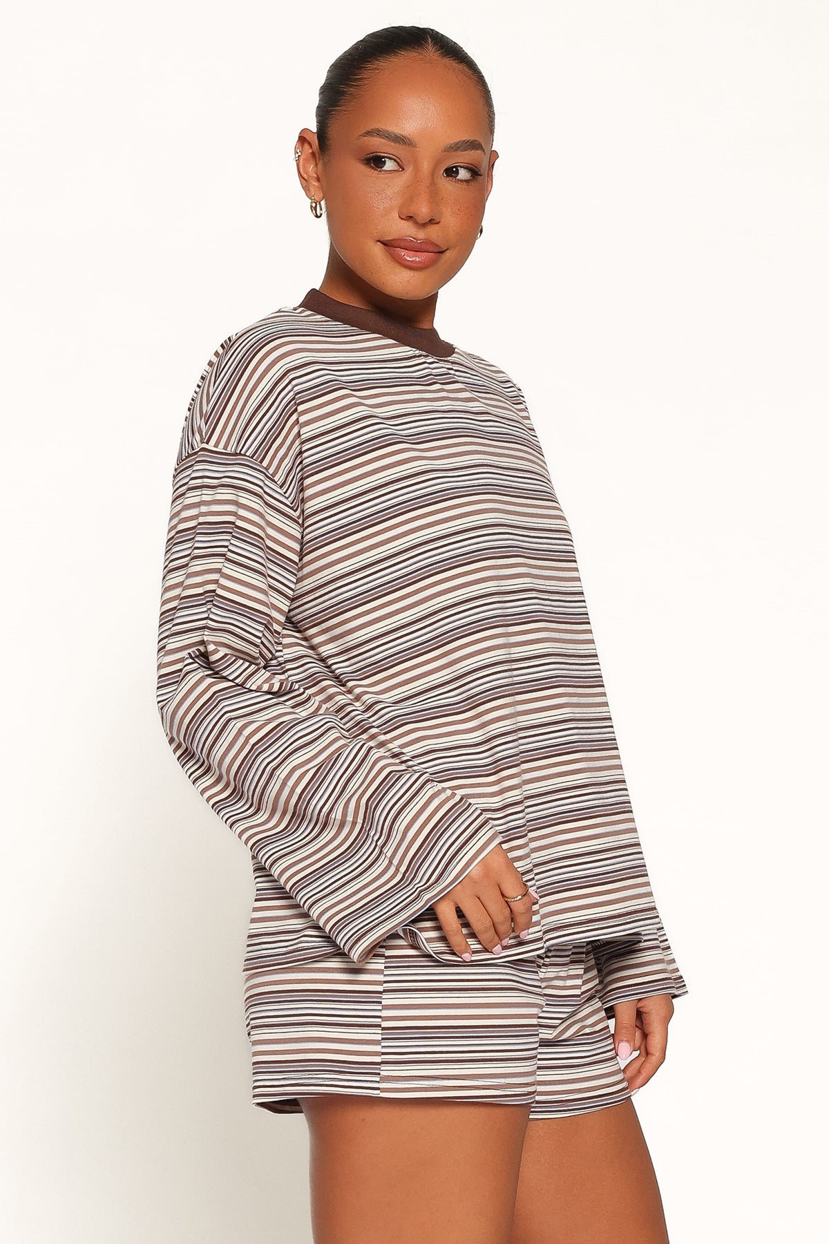 Silvia Knit Short Set in Chocolate Brown Stripe – view 4 of 8