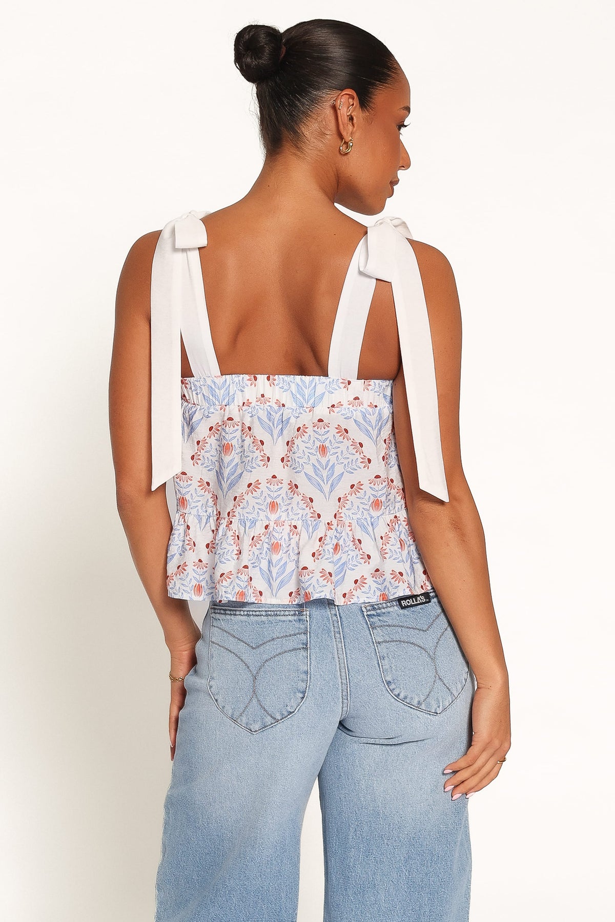 Aver Flounce Top in White Blue – view 4 of 7