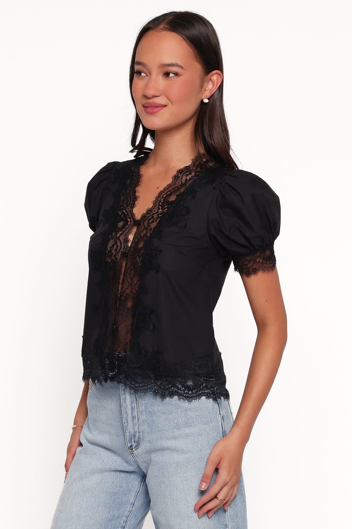Bilson Lace Trim Top in Black – view 3 of 7