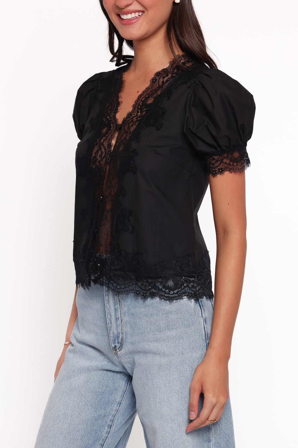 Bilson Lace Trim Top in Black – view 6 of 7