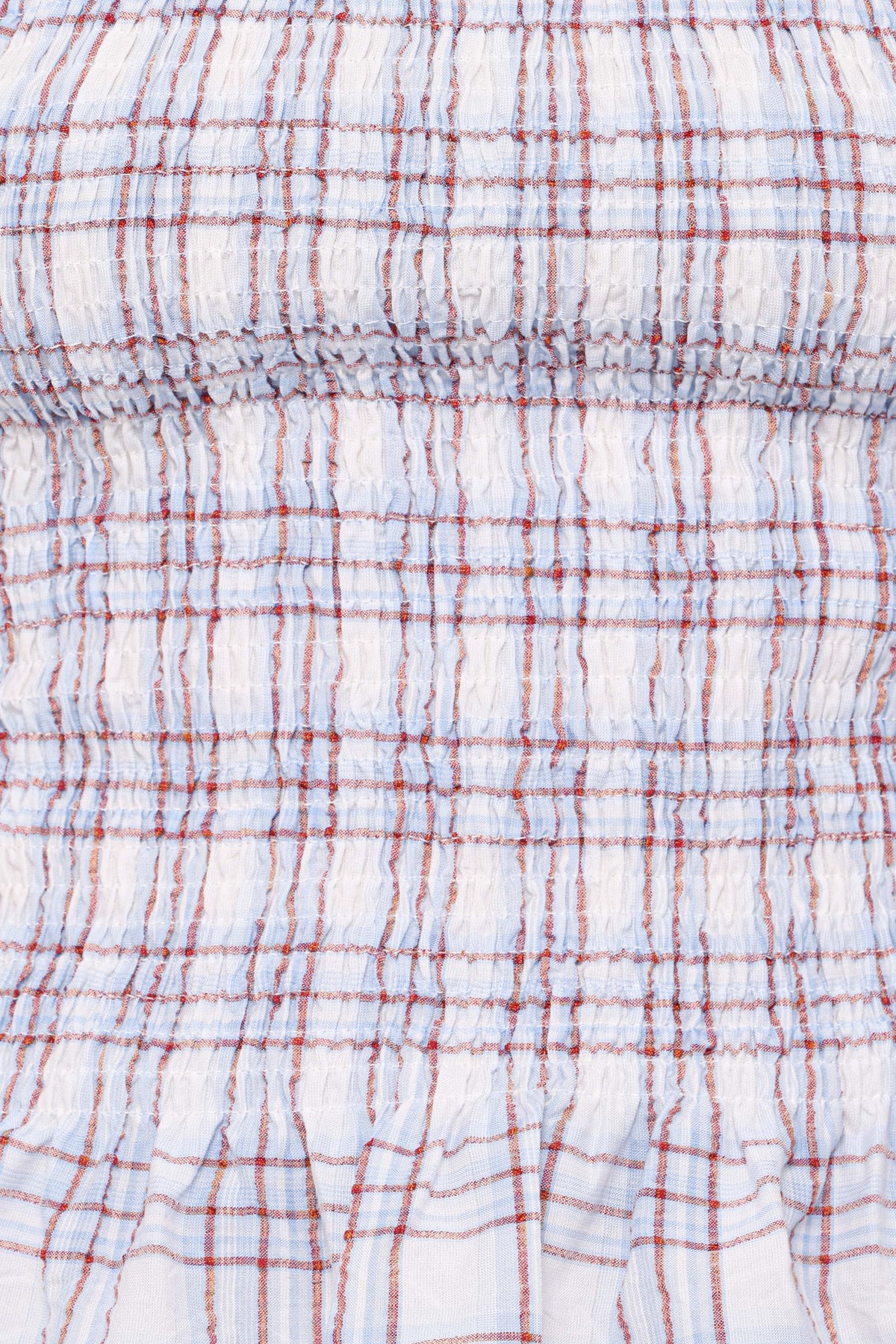 Callista Shirred Waist Top in Light Blue Plaid – view 6 of 7