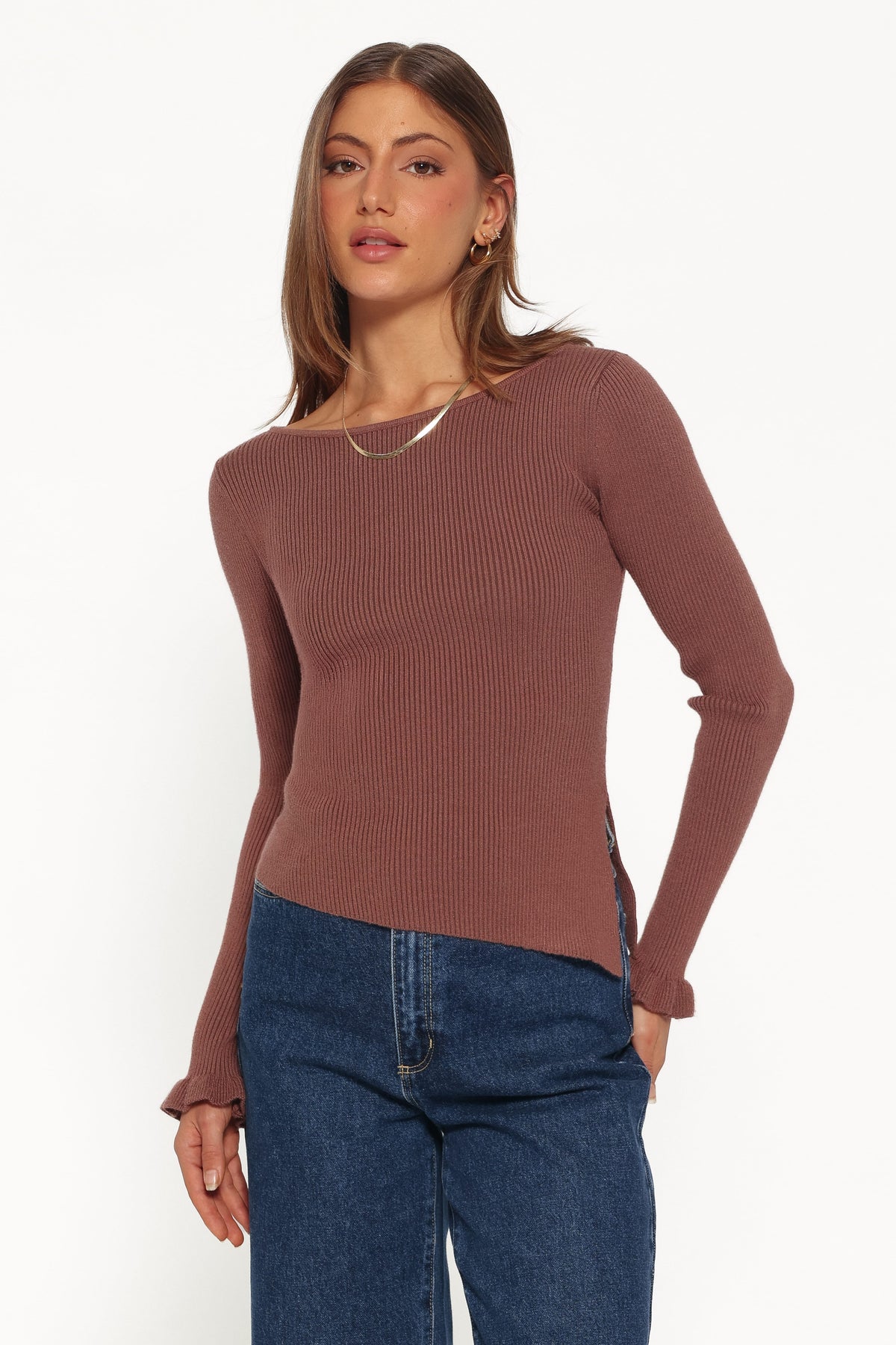 Fiana Knitted Top in Brown – view 1 of 6