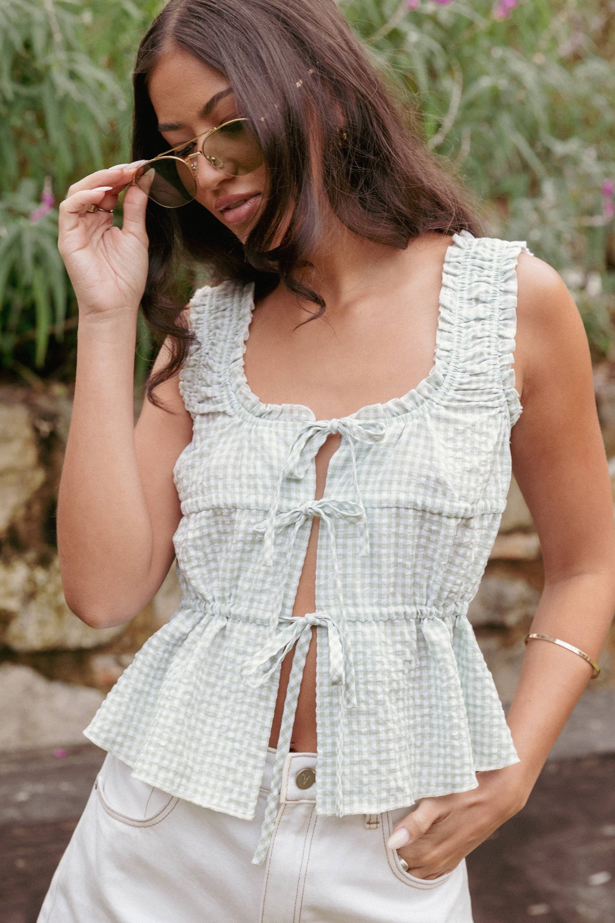 Harper Top in Sage Gingham – view 1 of 8