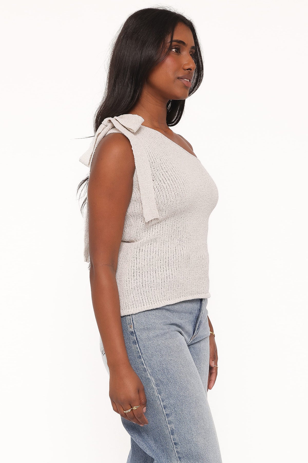 Jutta One Shoulder Knit Top in Beige – view 4 of 8