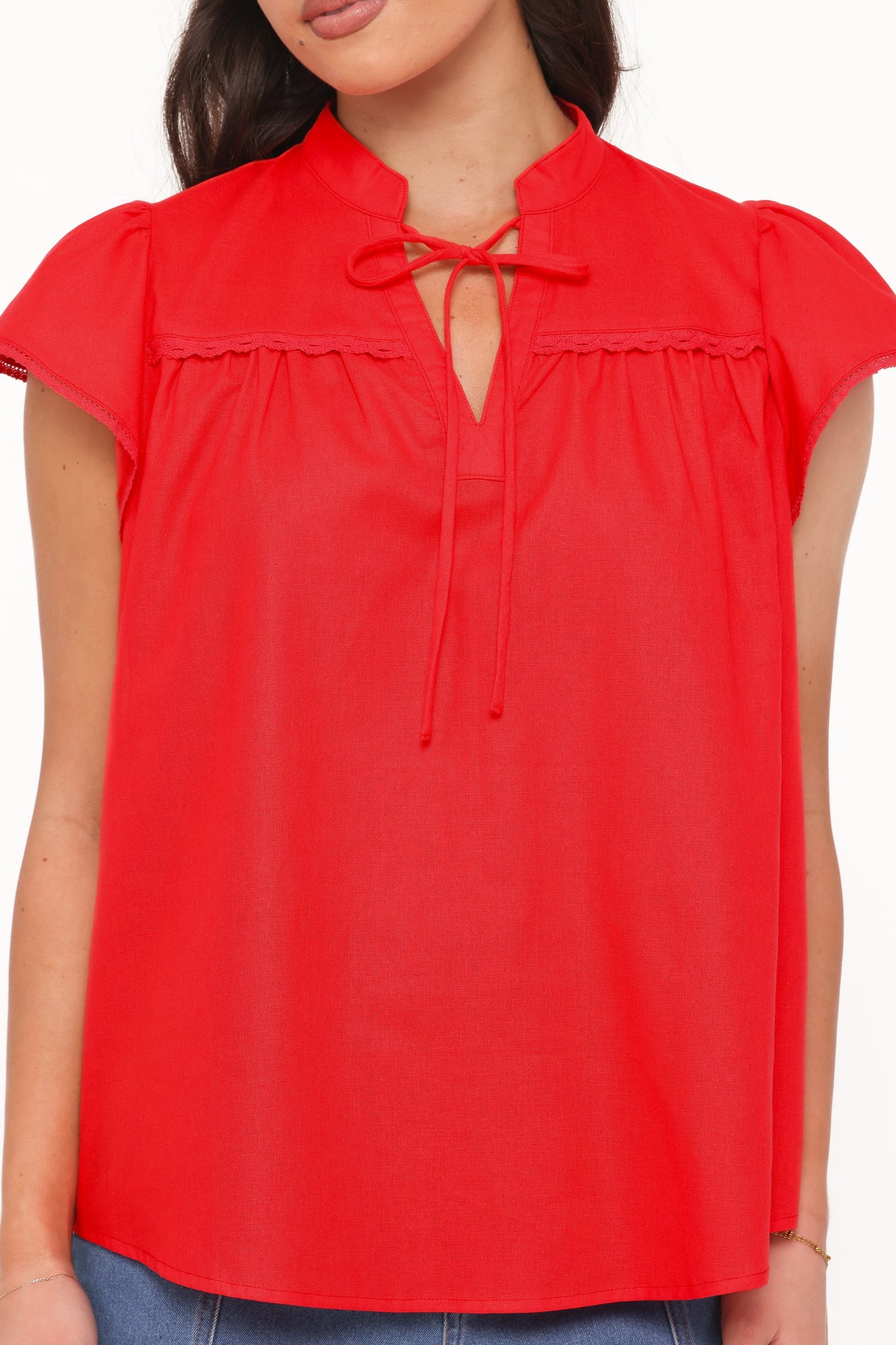 Kylie Flutter Sleeve Top in Red – view 3 of 8