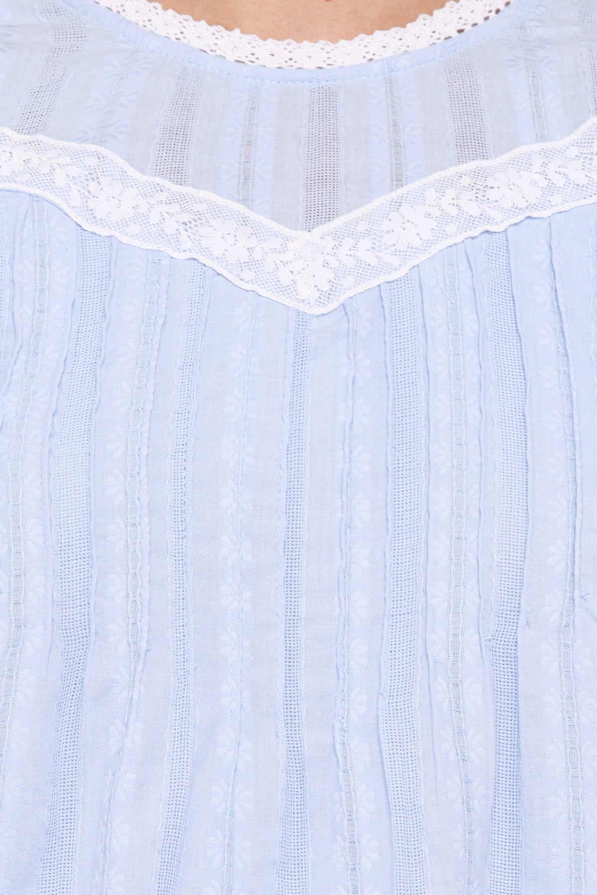 Laoise Lace Inset Ruffle Top in Light Blue – view 7 of 8