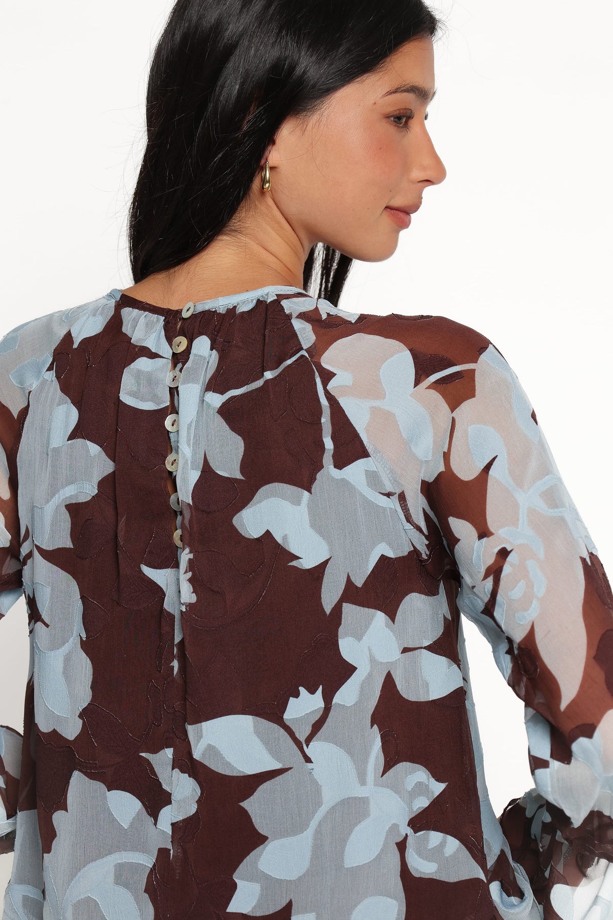 Larson Ruffle Hem Top in Blue Floral Burnout – view 5 of 6