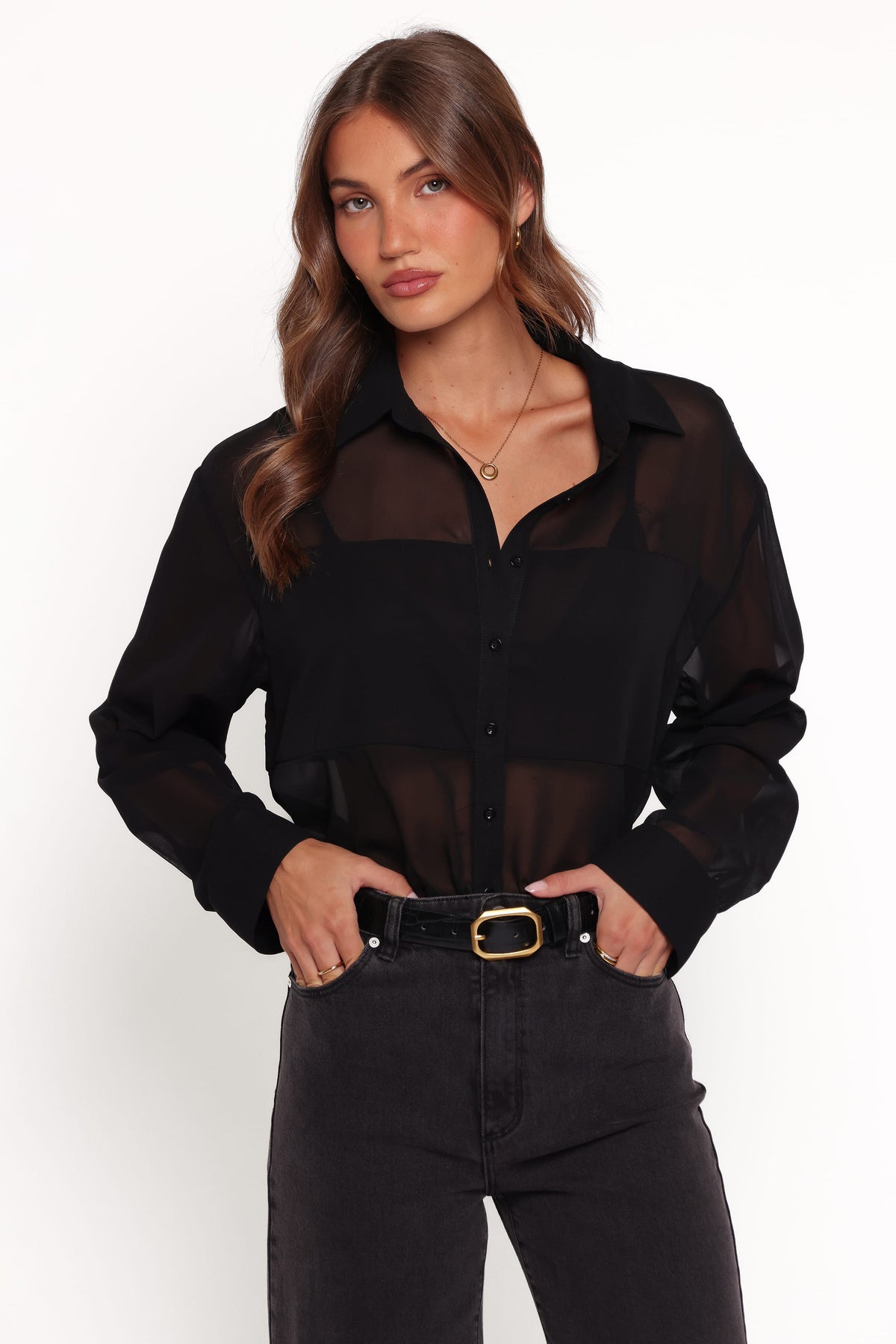 Lee Sheer Panel Shirt in Black – view 1 of 6