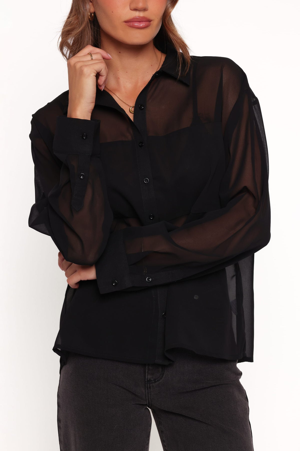 Lee Sheer Panel Shirt in Black – view 2 of 6