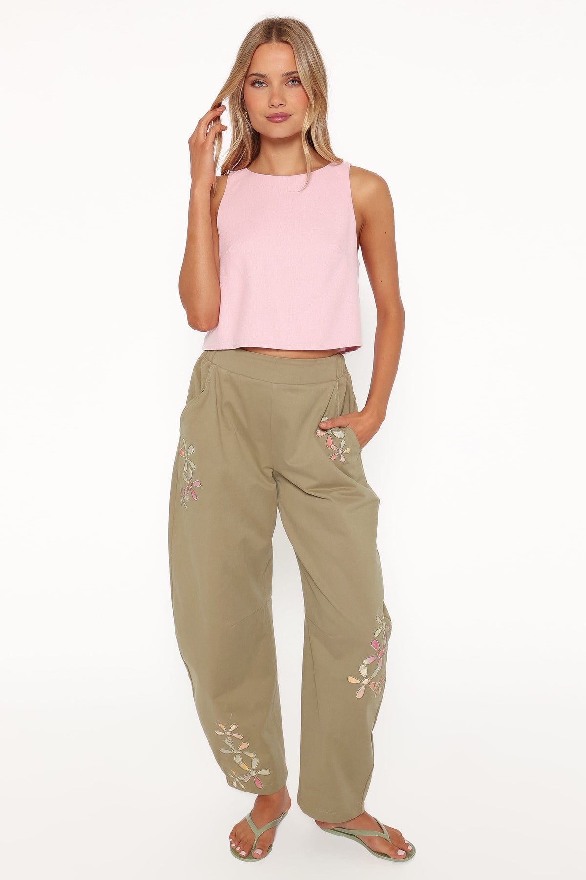 Madison Linen Cropped Tank in Pink – view 6 of 8