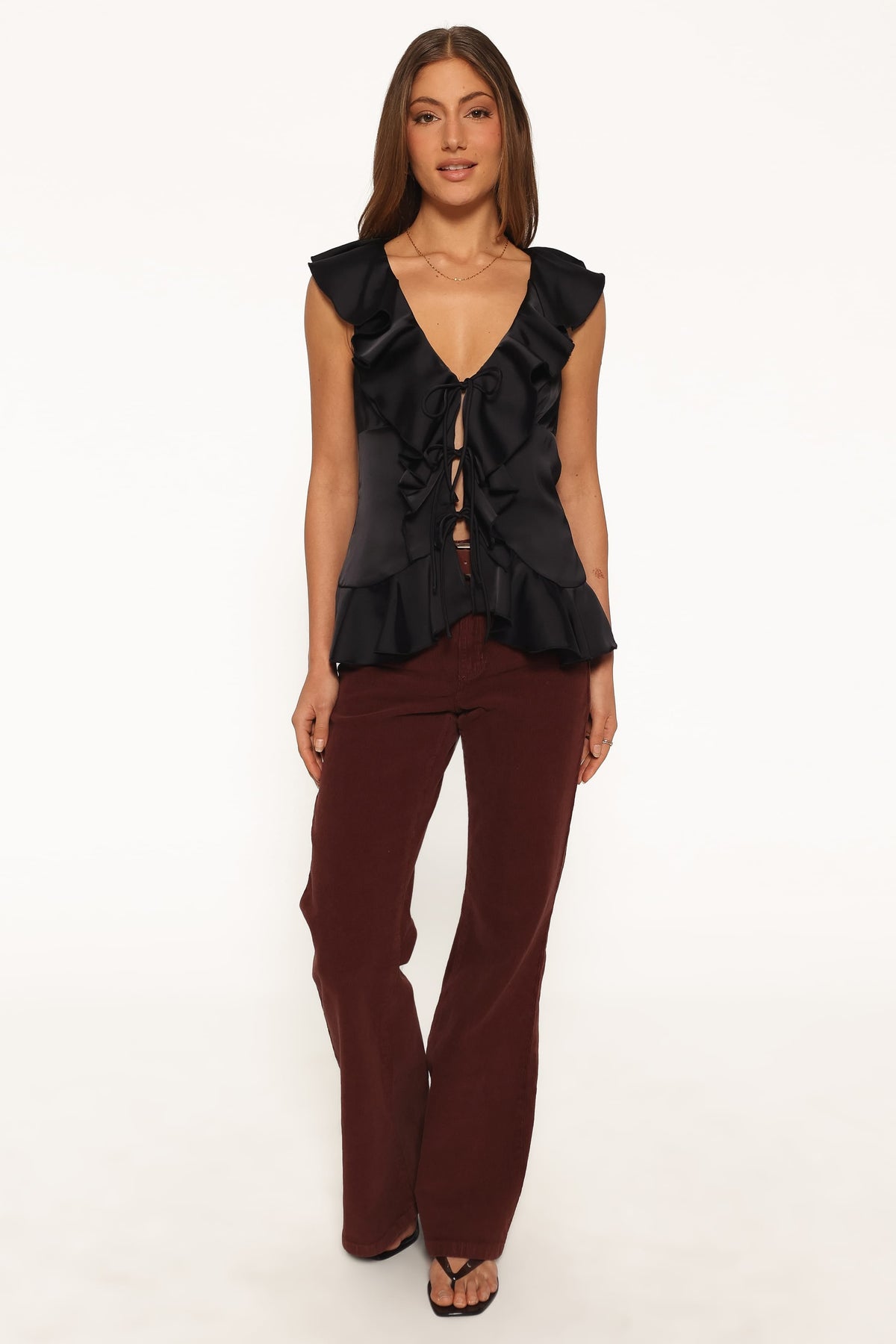 Orelia Ruffle Front Top in Black – view 5 of 6