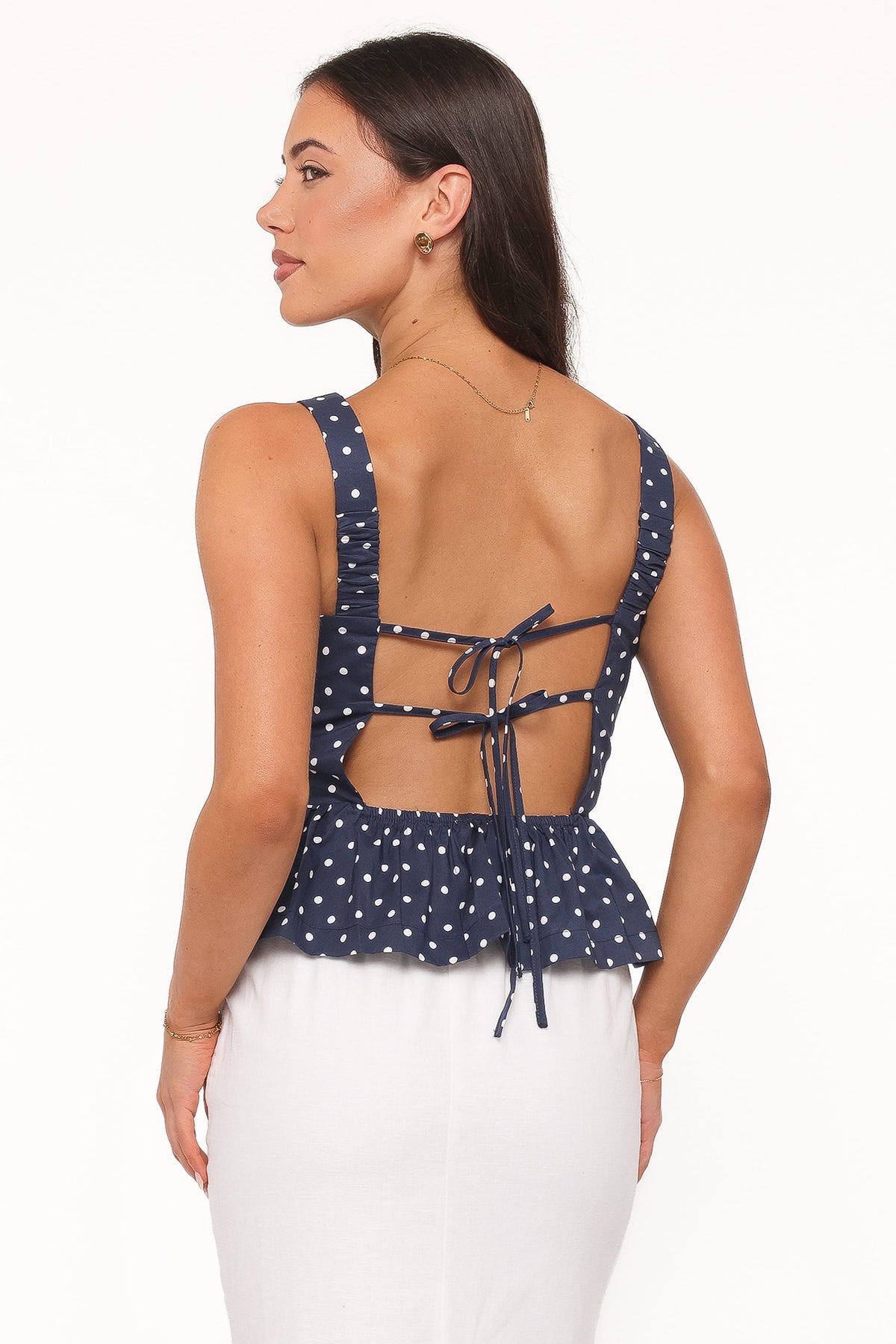 Paula Open Tie Back Top in Navy – view 2 of 6