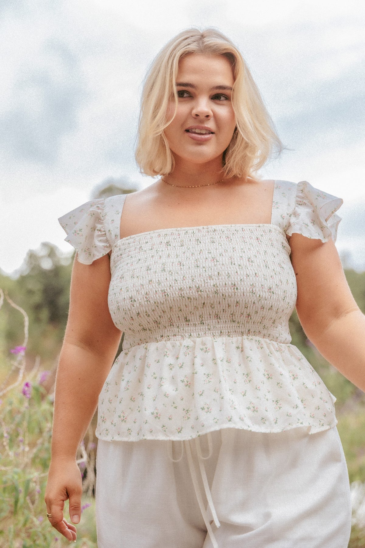 Remira Smocked Ruffle Top in White Betty – view 7 of 7