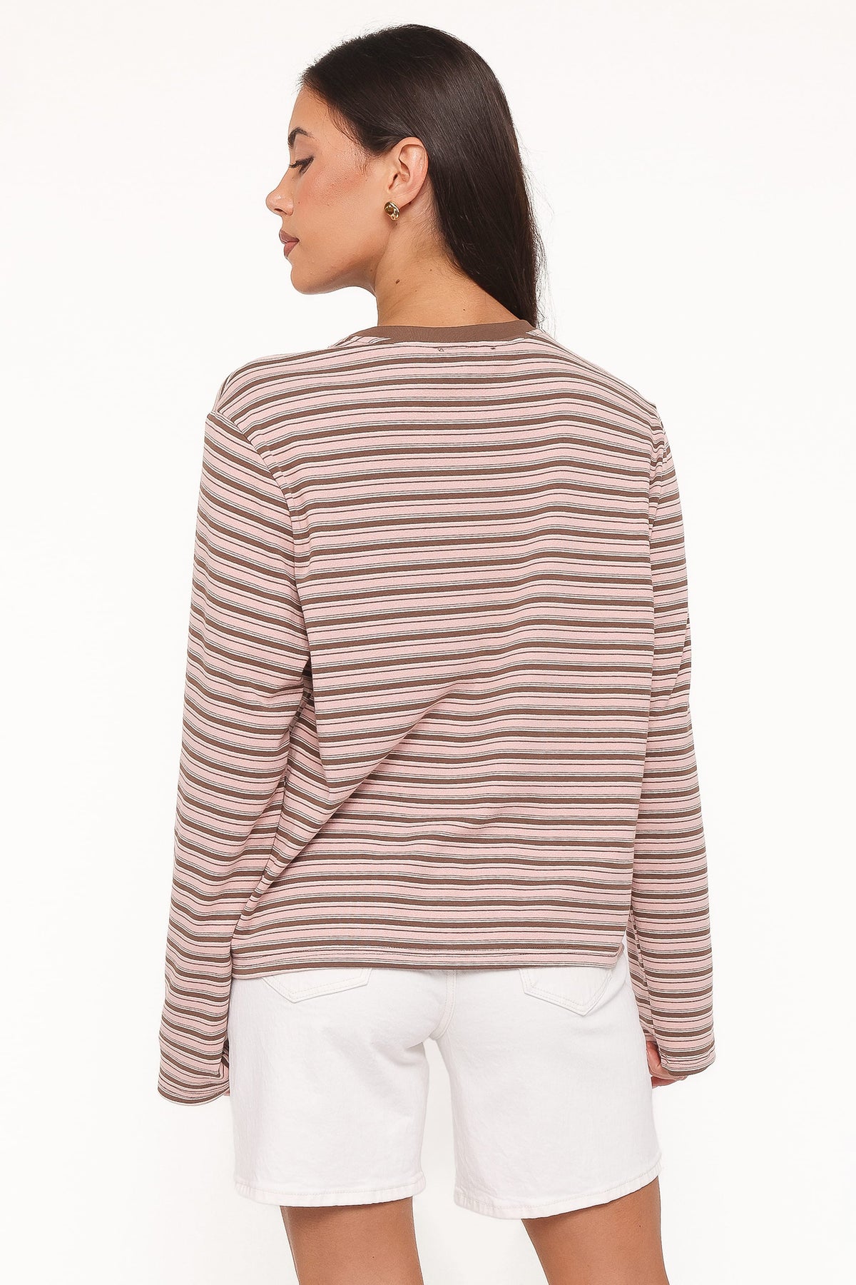Ruva Long Sleeve Tee in Chocolate Pink Stripe – view 4 of 6