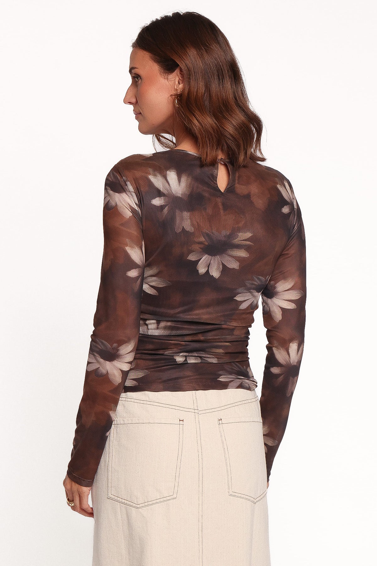 Sayber Mesh Top in Brown Floral – view 4 of 6