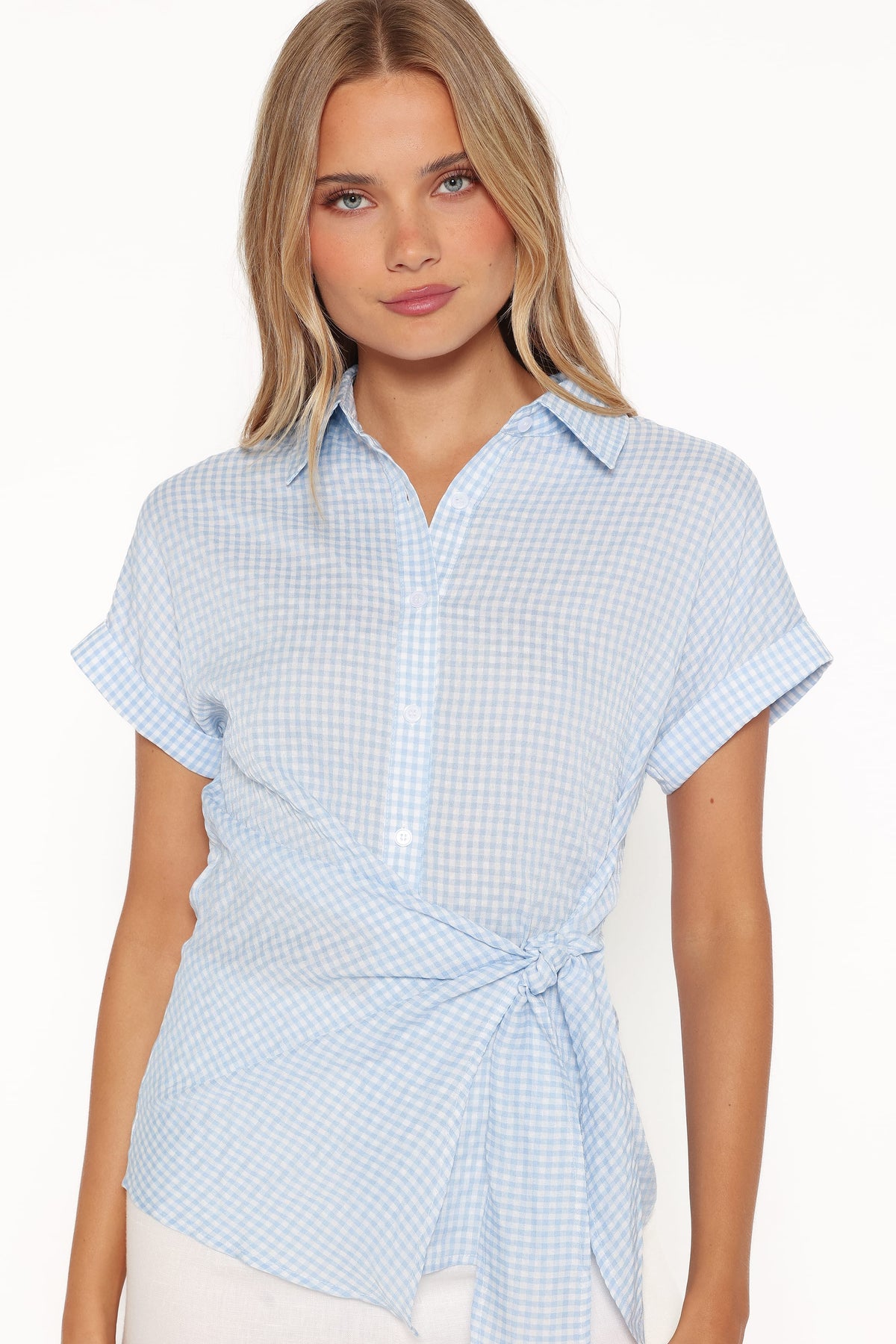 Shiloh Side Tie Shirt in Blue Gingham – view 3 of 8