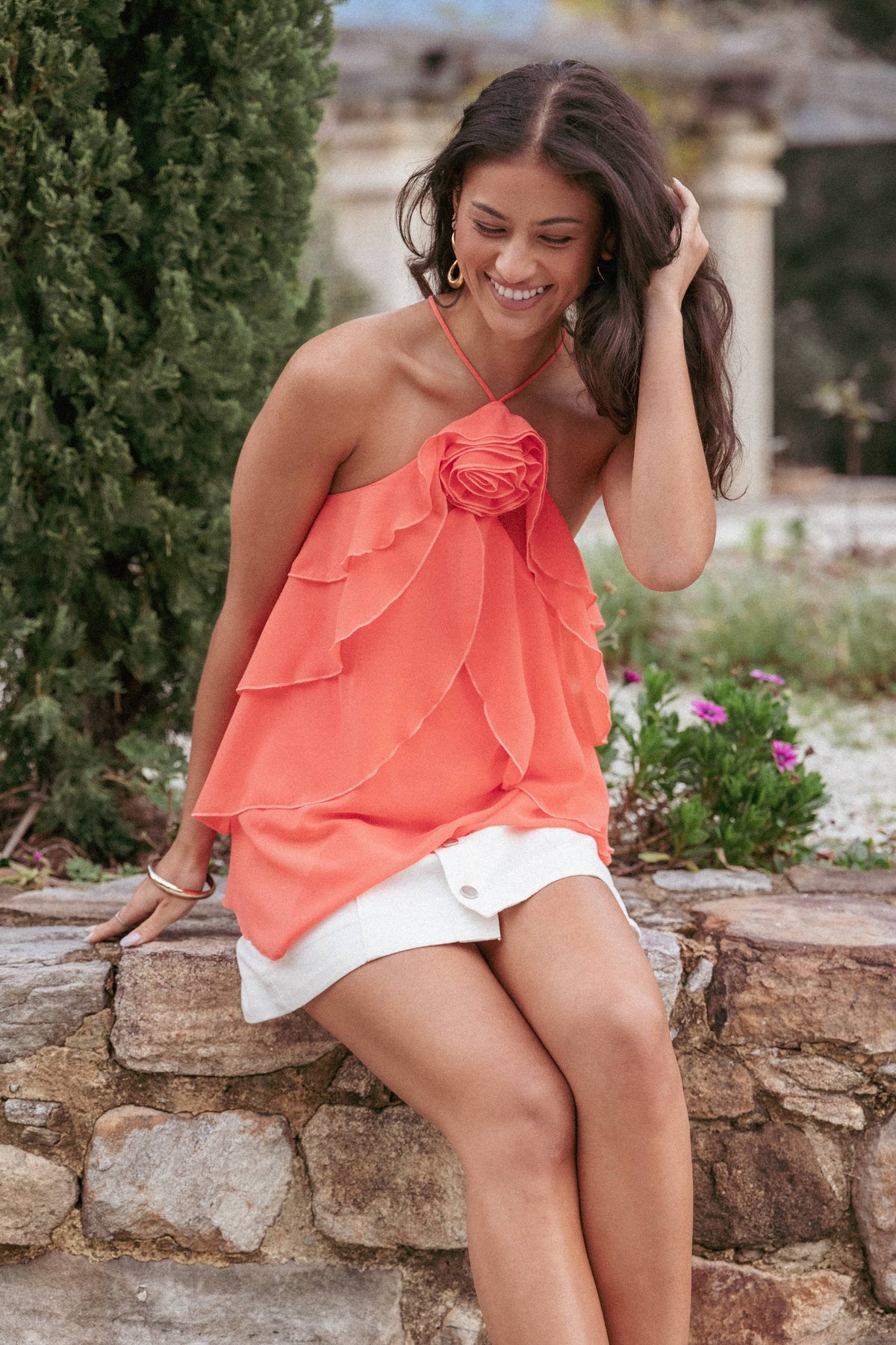 Zorina Halter Neck Chiffon Top in Sherbert – view 9 of 9