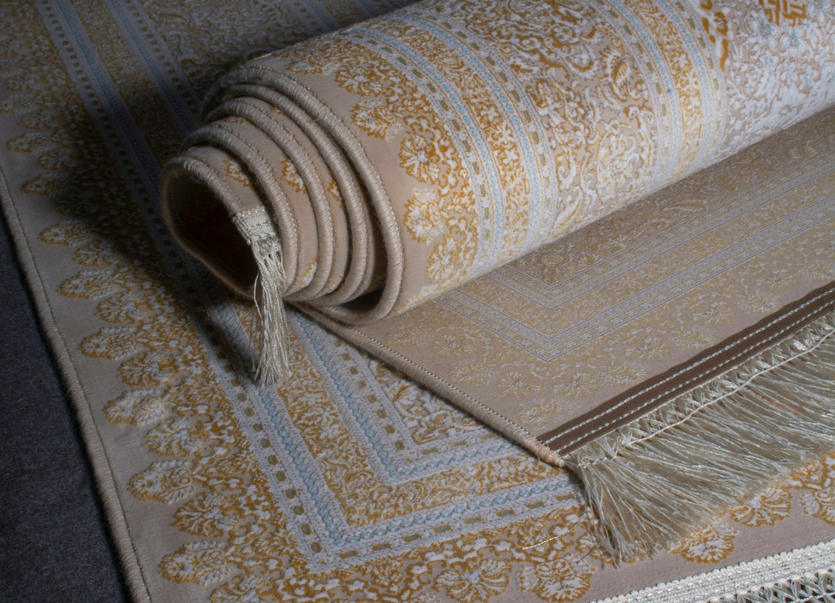Folded linen fabric on a wooden table