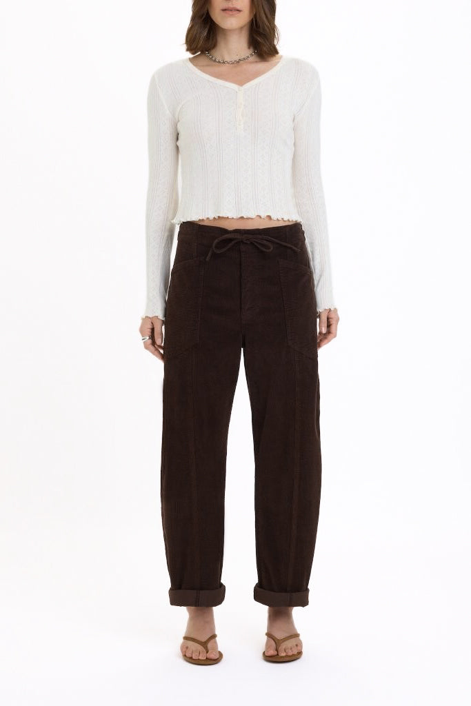 Daze Villa Drawstring Barrel Pants in Chocolate – view 2 of 4