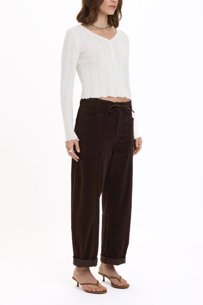 Daze Villa Drawstring Barrel Pants in Chocolate – view 4 of 4