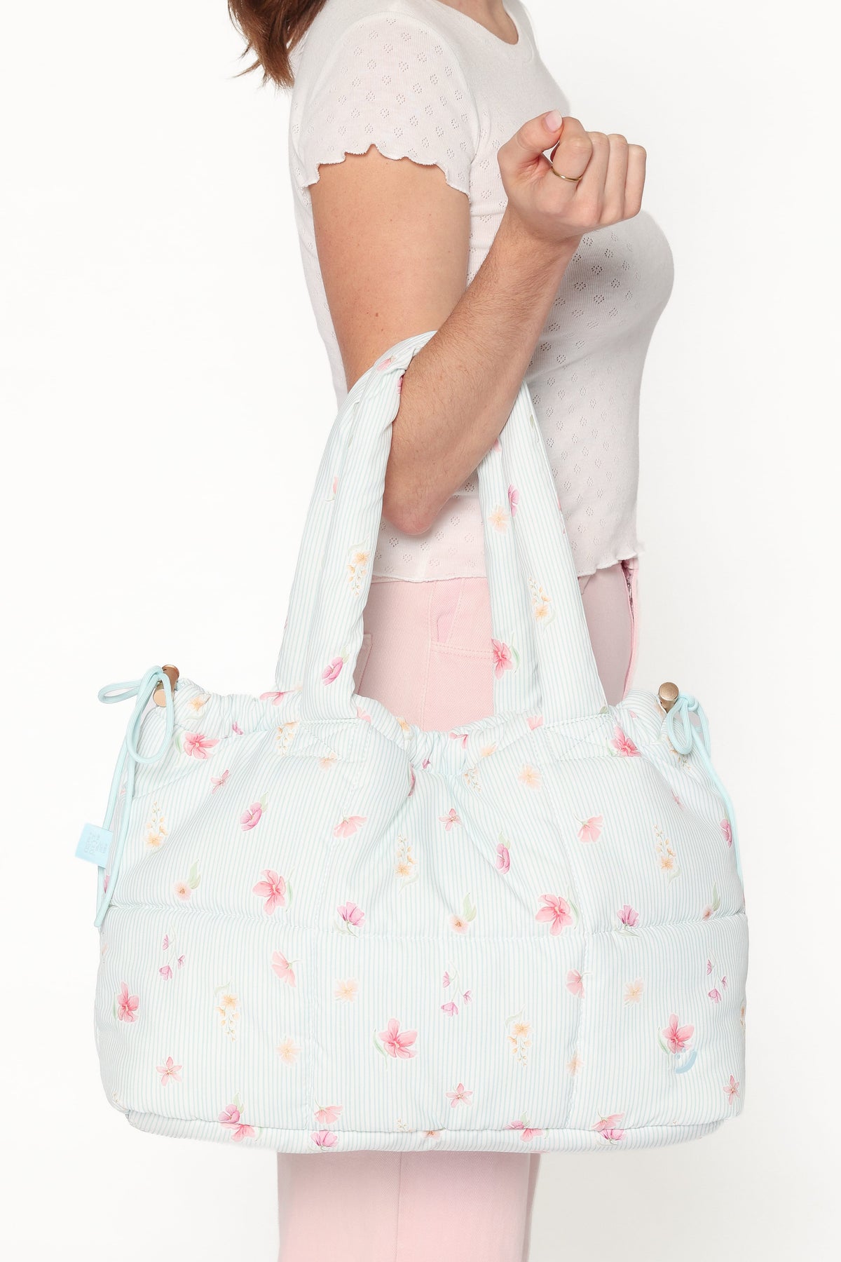 Marshmallow Midi Tote in Blue Garden Stripe – view 2 of 10