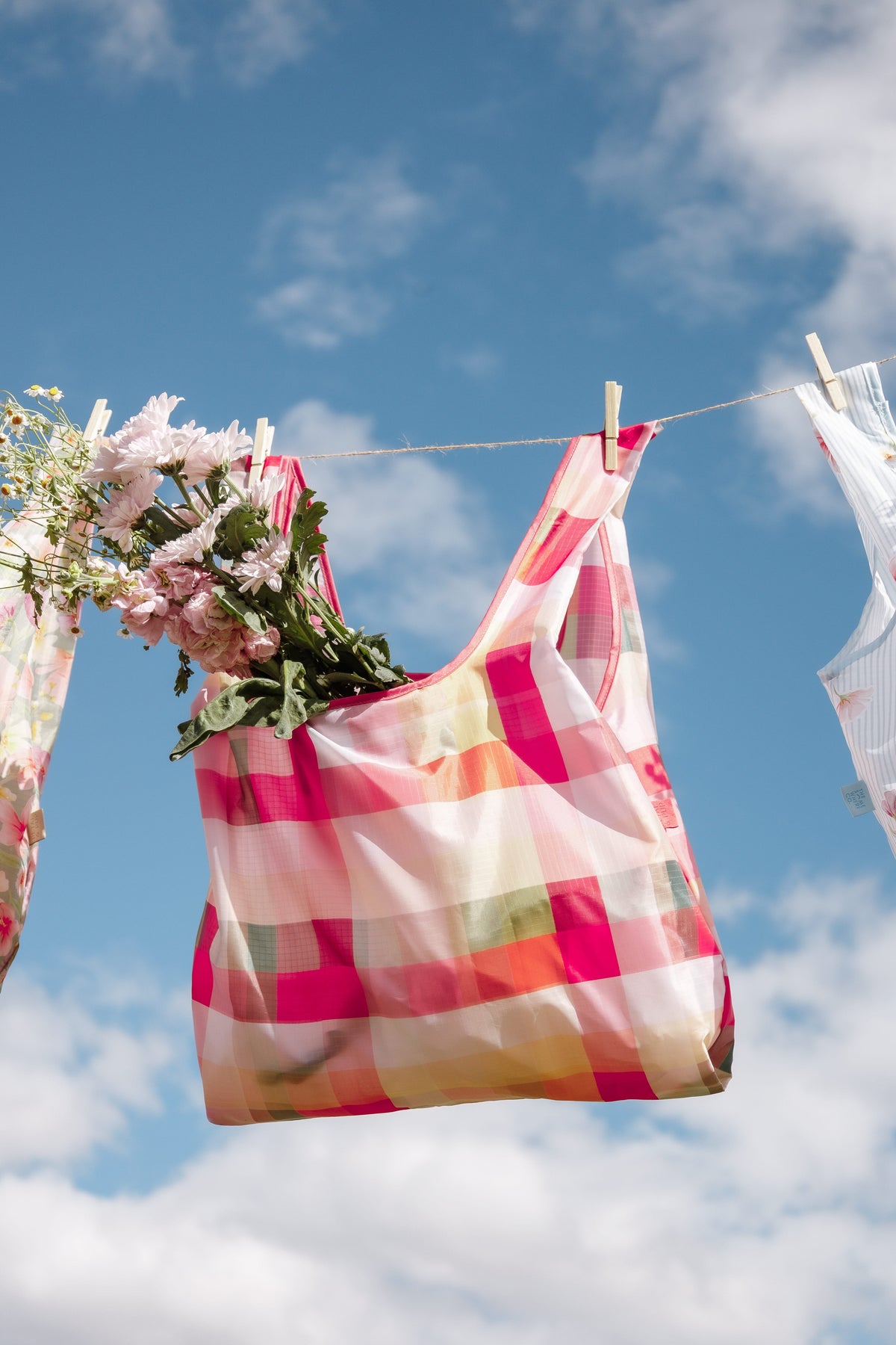 Reusable Shopping Bag in Pink Picnic Plaid – view 1 of 6