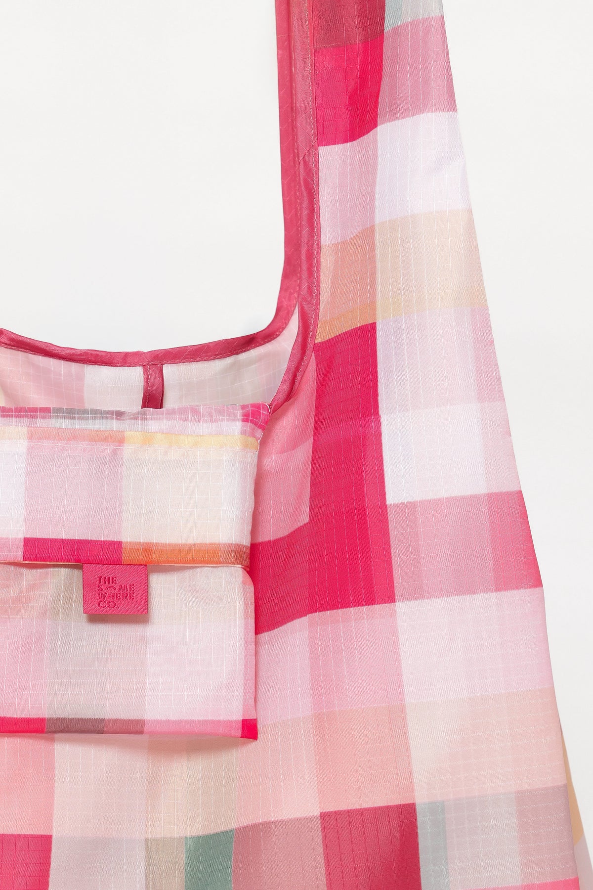 Reusable Shopping Bag in Pink Picnic Plaid – view 3 of 6