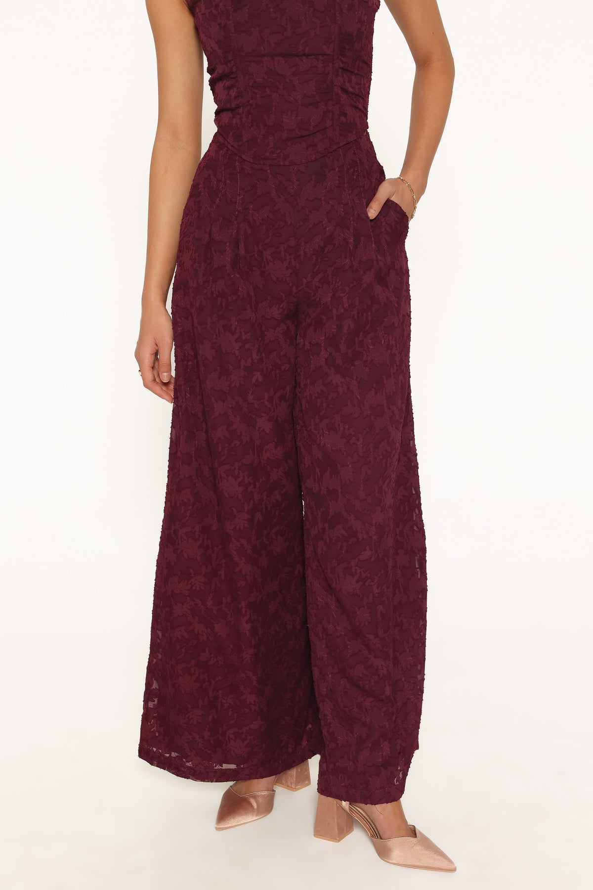 Ada Wide Leg Pants in Plum Burnout – view 3 of 7