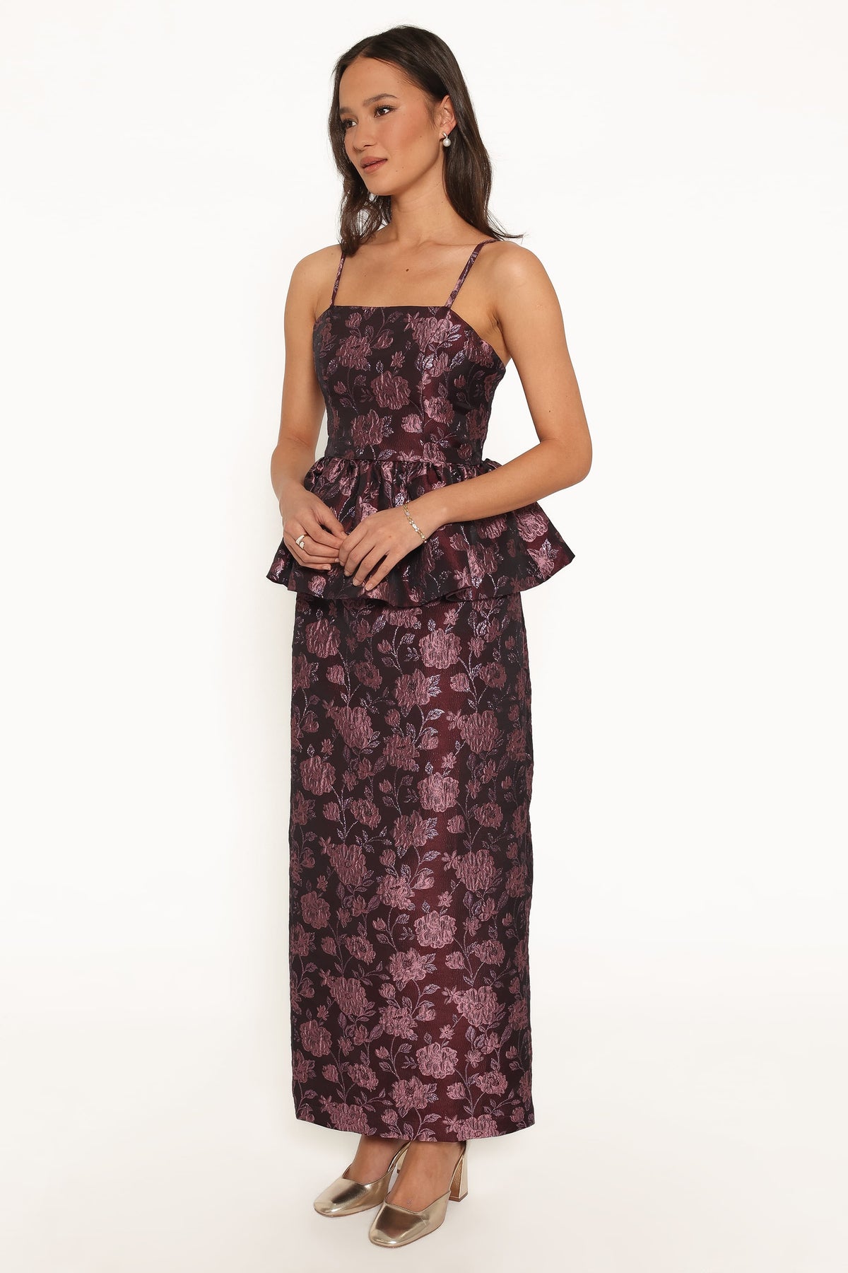 Allegro Column Skirt in Plum Brocade – view 3 of 6